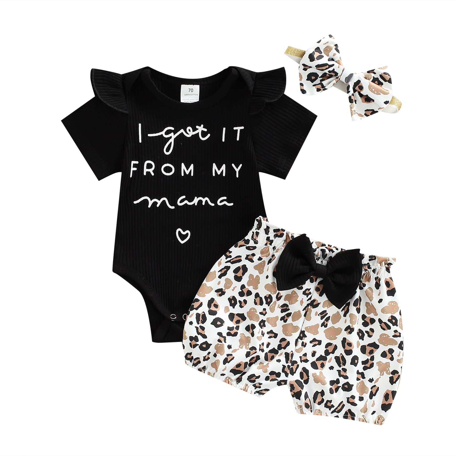 Cute Newborn Baby Girl Outfits Set - Summer Short Sleeve Romper with Letter Print & Leopard Floral Shorts + Headband | Perfect for Photoshoots, Parties & Daily Wear