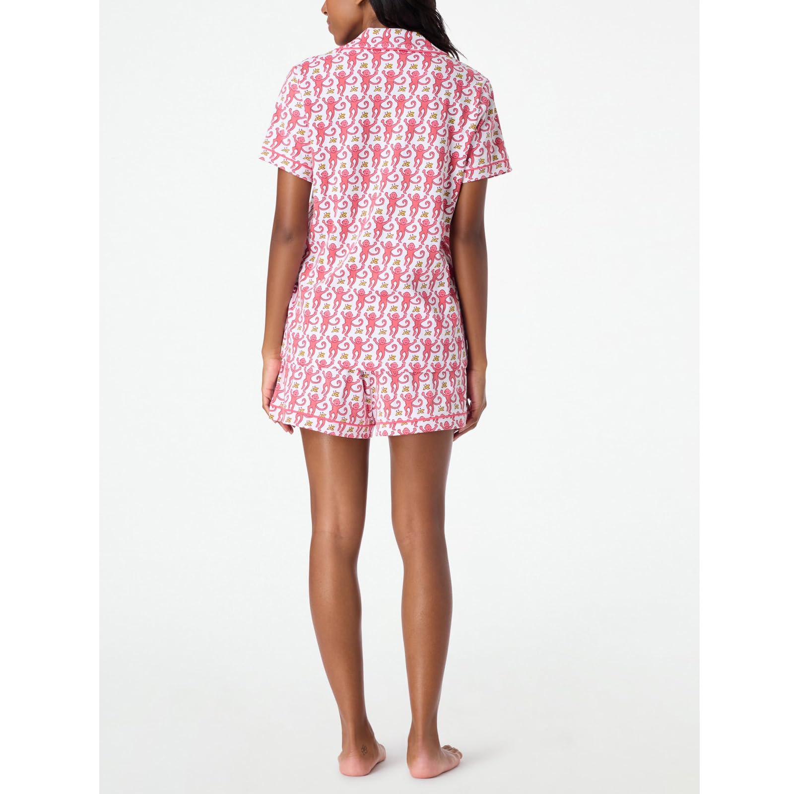 Amiblvowa Women's Cute Monkey & Rabbit Heart Print Pajama Set - Y2K Style 2-Piece Shorts & Top Lounge Sleepwear for Cozy Nights & Relaxing at Home