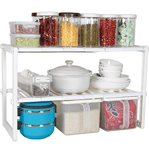 DLPPPA Expandable Under Sink Organizer - 2 Tier Kitchen Storage Shelf (38-70cm Adjustable) - White Space Saving Cabinet Rack for Bathroom & Kitchen Organization - Perfect for Small Spaces, Clutter-Free Storage Solution