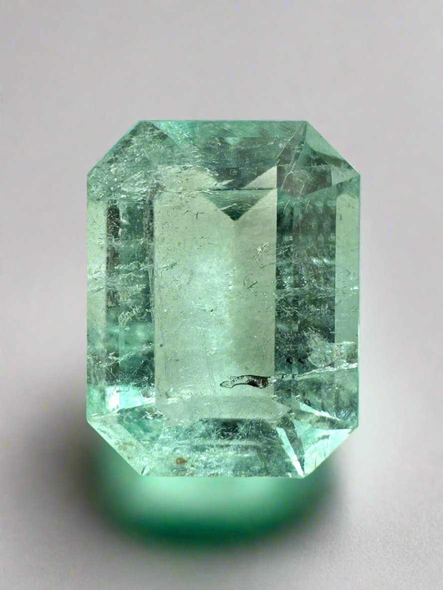 4.06 Carat 11x9mm Natural Colombian Emerald Loose Gemstone - Classic Emerald Cut, Light Green with Freckles for Jewelry Making, Engagement Rings & Fine Collections