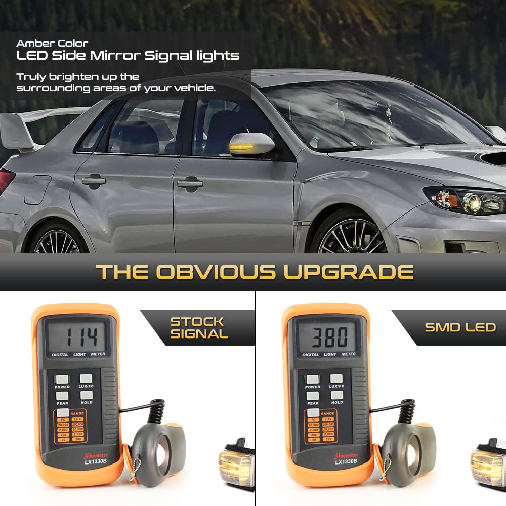 VIPMOTOZ Sequential Amber LED Side Mirror Turn Signals - Compatible with 2008-2014 Subaru Outback, Forester, Legacy & STi - Clear Lens & Chrome Housing (Pair) - Enhanced Visibility & Safety for Night Driving & Turn Signaling