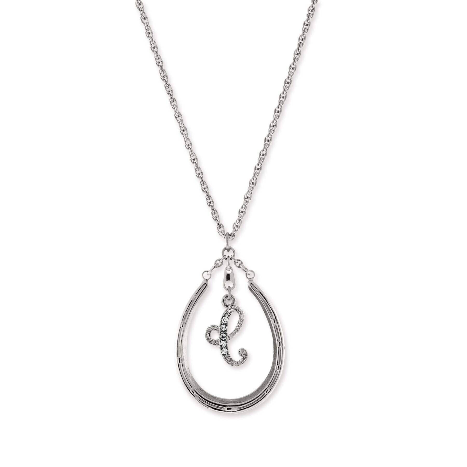 1928 Jewelry Pewter Horseshoe Crystal Initial Necklace - Personalized Name Necklace for Women, 16