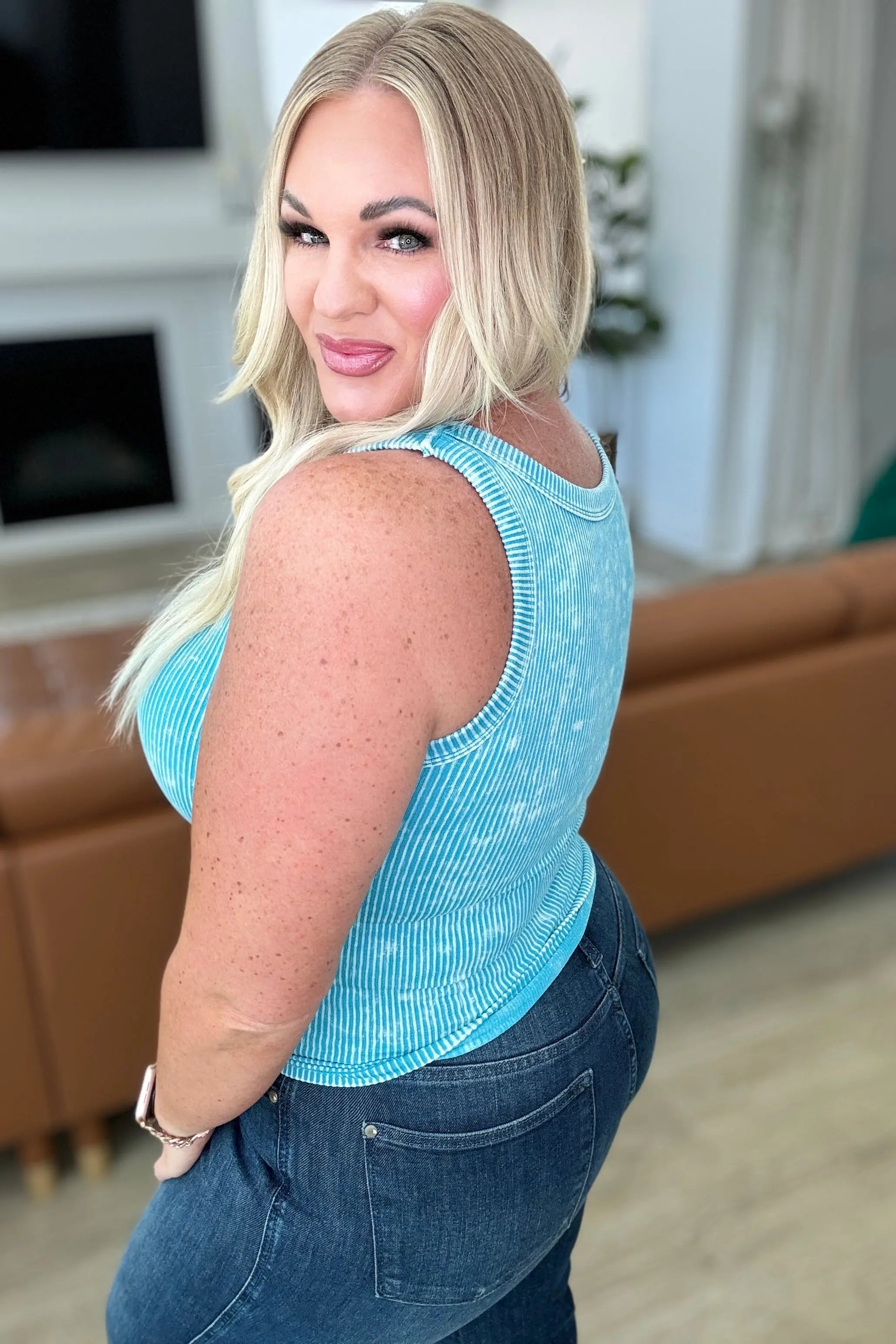 Go the Distance Ribbed Tank Top for Women - Ice Blue | Soft Stretchy Workout Shirt for Yoga, Running & Gym
