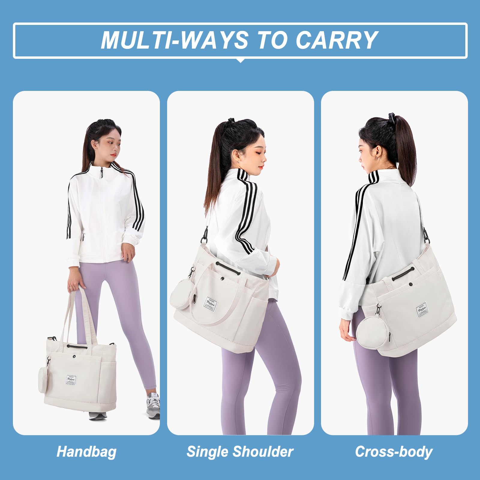 Stylish Waterproof Tote Bags for Women - 3-Piece Travel Set with Toiletry Bag & Crossbody Purse | Perfect for Gym, Work, Beach & Shopping Trips | Durable Carry-On Handbag in Off-White