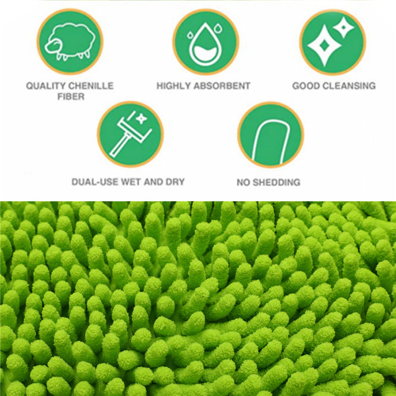 3 in 1 Chenille Wash Mop & Window Cleaner with Removable Car Wash Mitt (3.75 ft) - Perfect for Home, Car, and Window Cleaning - Multi-Surface Cleaning Tool for Floors, Vehicles, and Glass