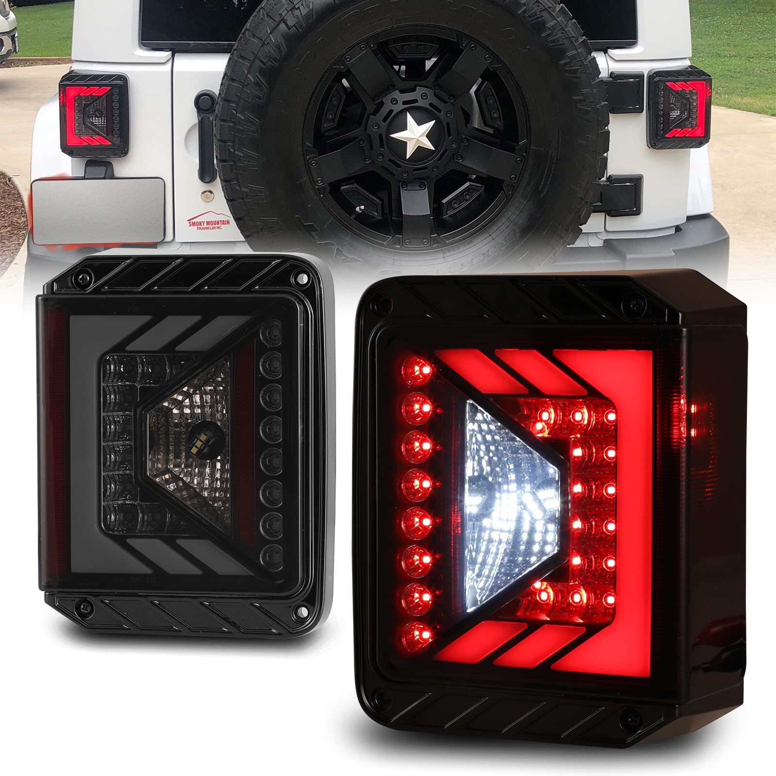 LED Tail Lights Assembly for 2007-2018 Jeep Wrangler JK - Plug & Play Replacement Rear Tail Lamps (Smoke Lens, 1 Pair) - Enhance Nighttime Safety & Off-Road Style