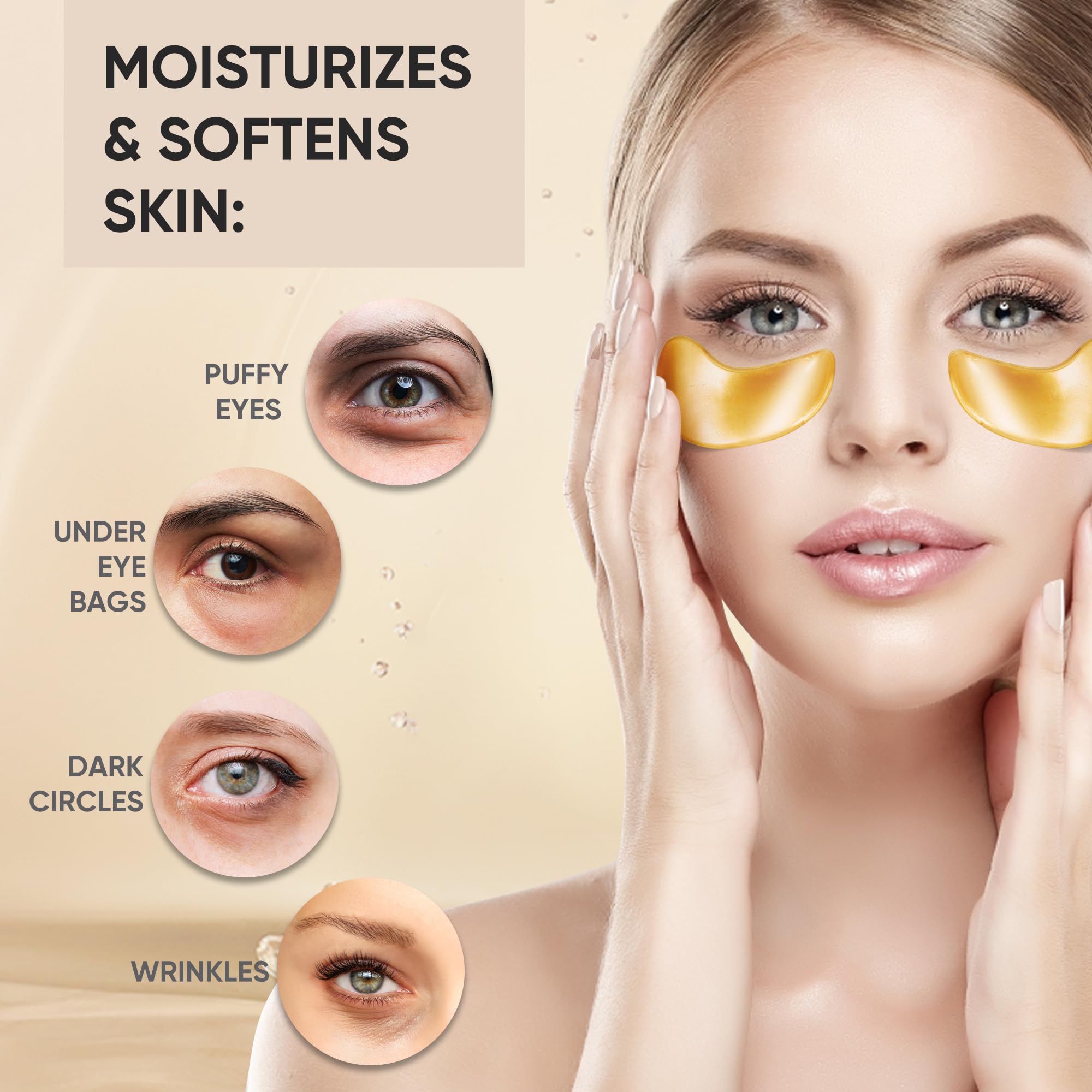 40 Pcs 24K Gold Collagen Under Eye Masks - Dark Circle & Puffiness Treatment, Anti-Wrinkle Eye Patches for Refresh & Revitalize | Perfect for Travel, Spa Days & Nighttime Skincare Routine