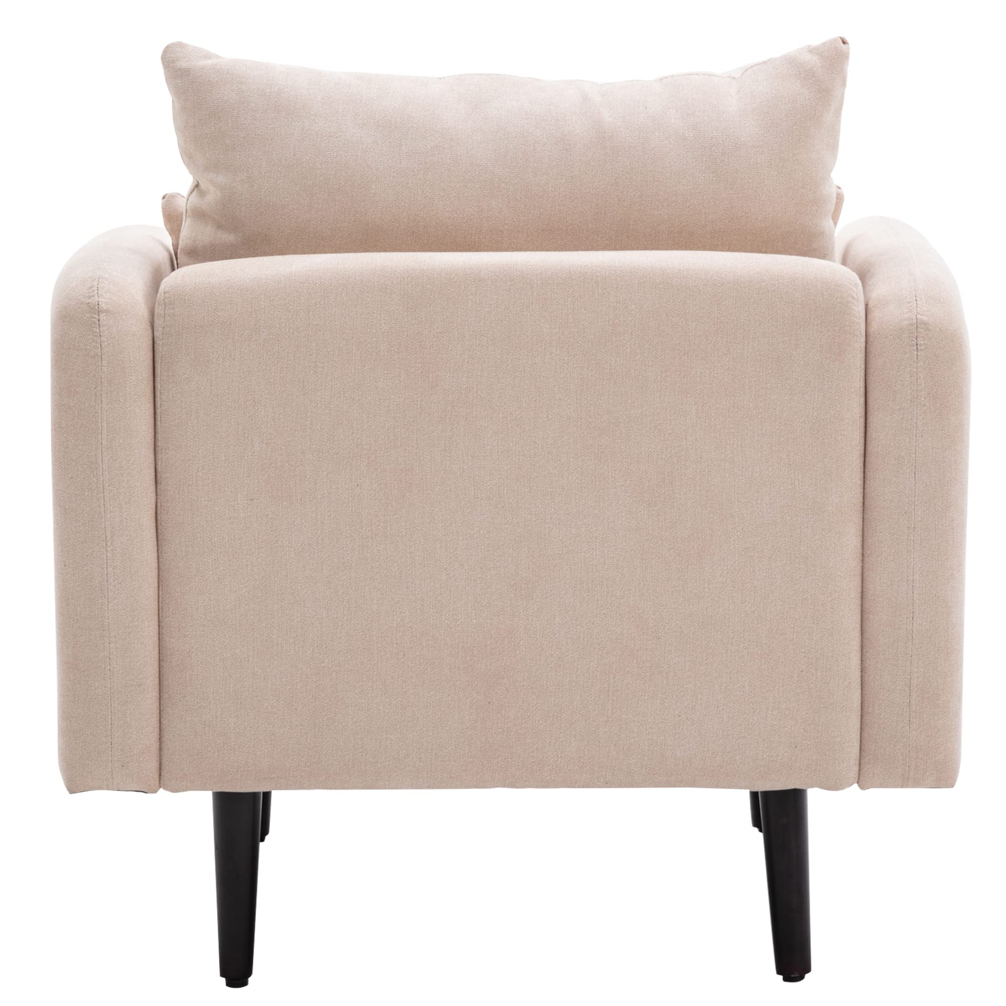Modern Fabric Accent Armchair - High Back Comfy Single Sofa Chair with Solid Wood Legs & Pillow - Living Room, Bedroom, Reading Room Seating - Beige Upholstered Lounge Chair for Relaxing & Home Decor