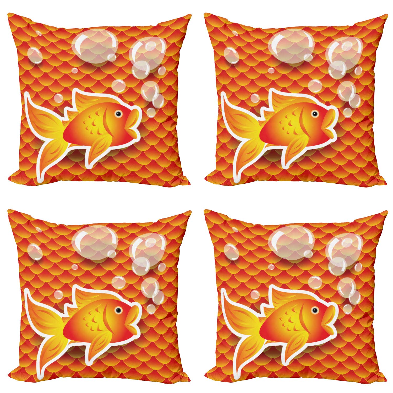 Ambesonne Orange Throw Pillow Covers Set of 4 - 24 Inch Goldfish & Bubble Nautical Sea Pattern Decorative Cushion Covers, Double-Sided Digital Print in Burnt Orange - Perfect for Living Room, Bedroom or Coastal Home Decor