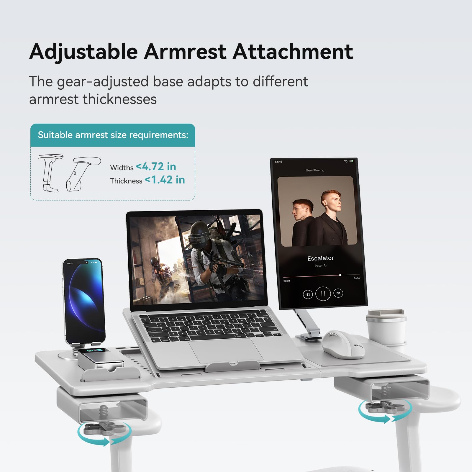 Adjustable Portable Laptop Desk for Office Chair with Wrist Rest & Mouse Pad - Ergonomic Home Office Workstation for Working, Writing & Gaming - Perfect for Small Spaces, Bed, Couch or Dorm Room