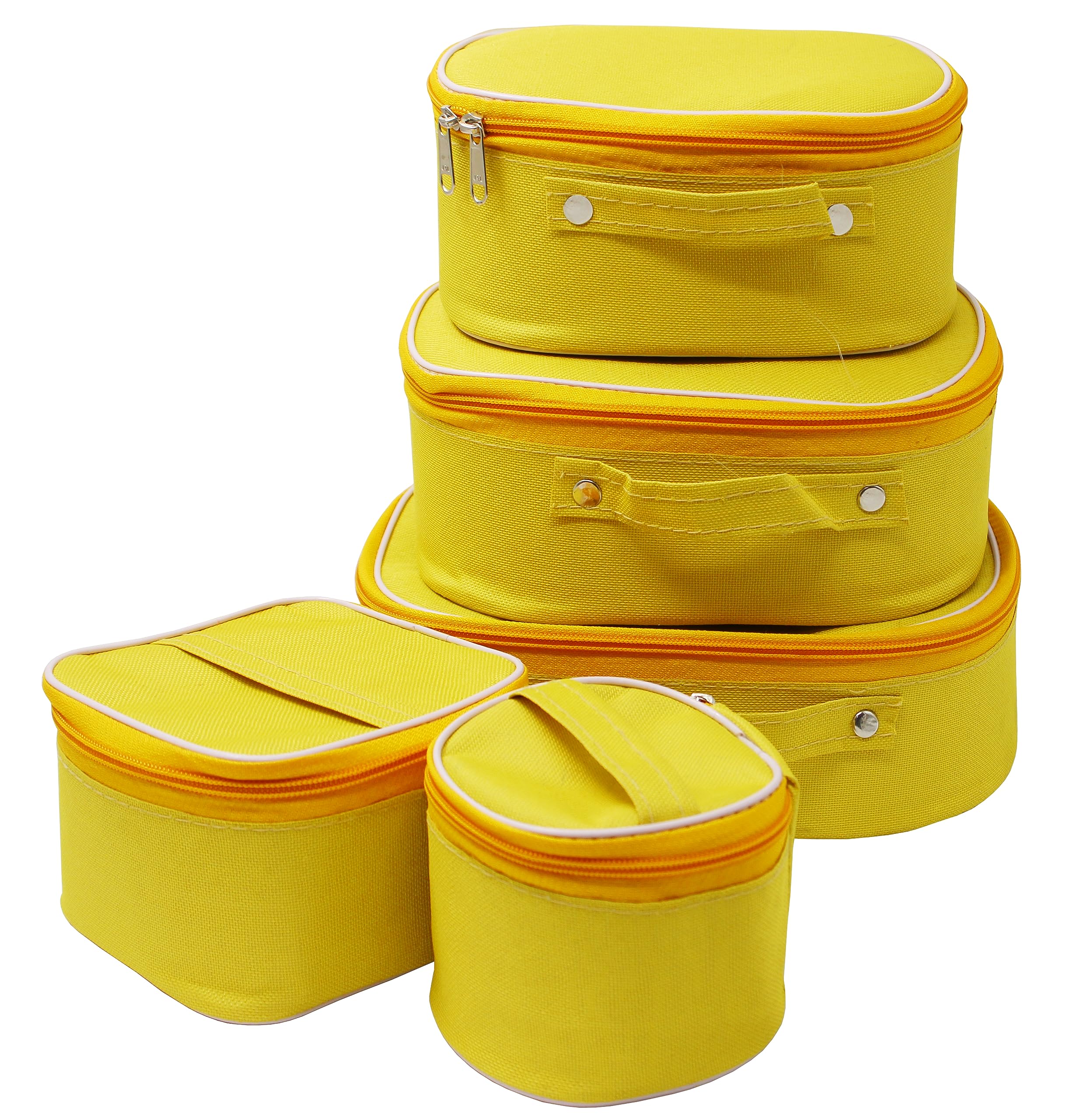 5-Piece Cosmetic Set - Waterproof & Washable Travel Makeup Organizer with Zipper - Large, Medium & Small Purse-Sized Toiletry Bags (Mustard) | Perfect for Travel, Gym & Daily Organization