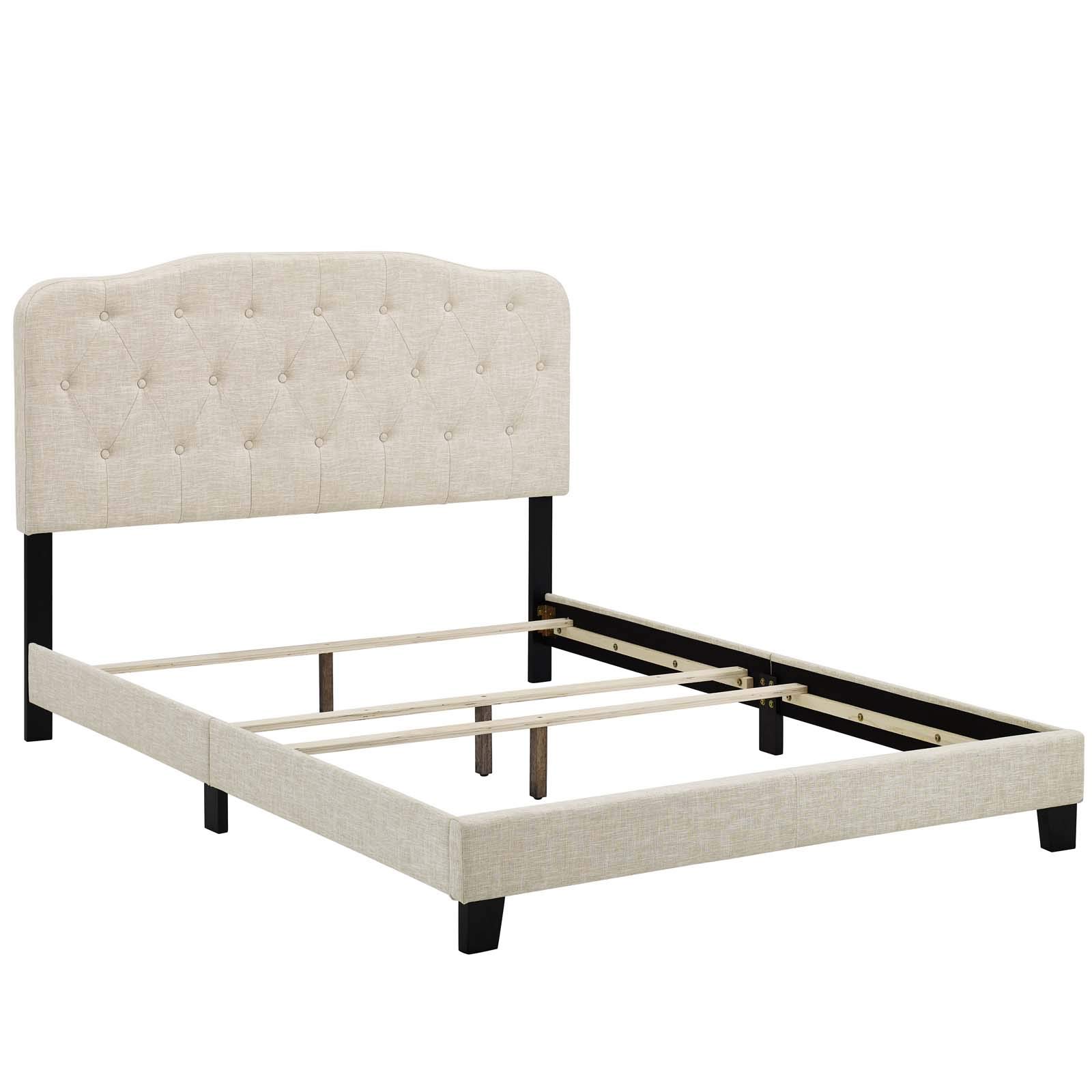 Modern Contemporary Urban Design Beige Fabric Platform Bed Frame for Stylish Minimalist Bedrooms