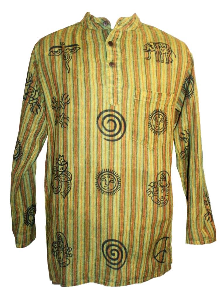 Agan Traders 2025 Spring Men's Patchwork Boho Hipster Cotton Henley Shirt - Granddad Collar Lightweight Short Kurta for Men | Casual Wear, Festival Outfit, Street Style Fashion