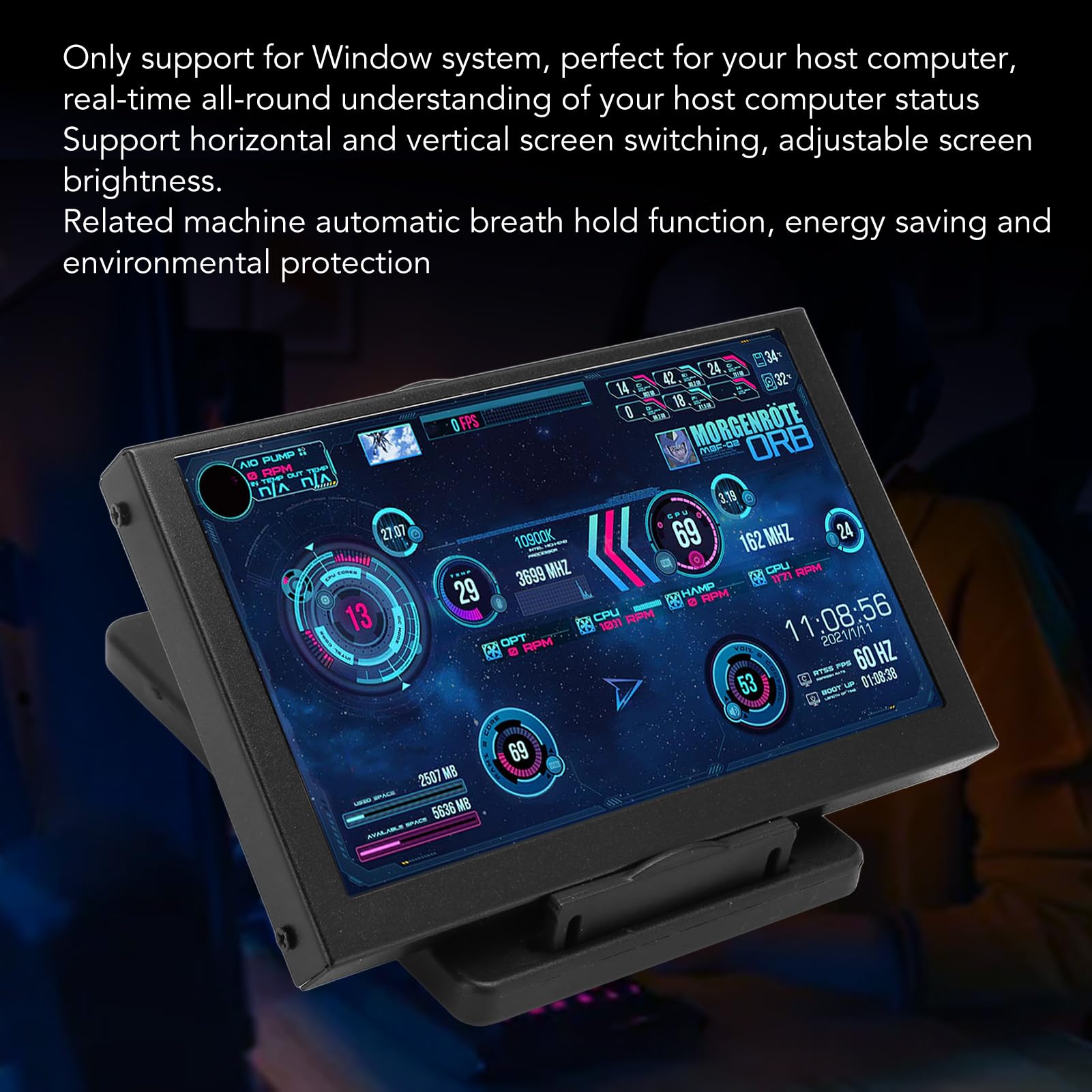 Annadue 5 Inch PC Temperature Monitor - Mini Secondary Display for CPU, RAM & HDD Data with Customizable Themes | DIY Computer Case Sensor Panel for Gaming Rigs & Workstations | Perfect for PC Builds, Overclocking & System Monitoring