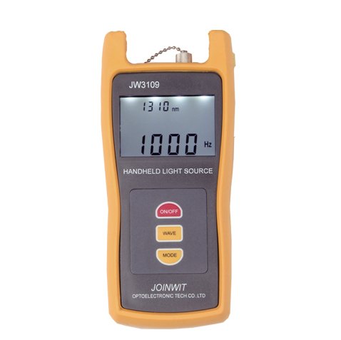 JW3109 LCD Handheld Optical Light Source - 1310/1550nm Wavelength, -7dBm for LD, 20dBm for LED CW, 270Hz/1KHz/2KHz, FC/PC Connector - Fiber Optic Testing Tool for Telecom, CATV & Lab Use - Ideal for Network Maintenance, Signal Testing & Optical Fiber Repair