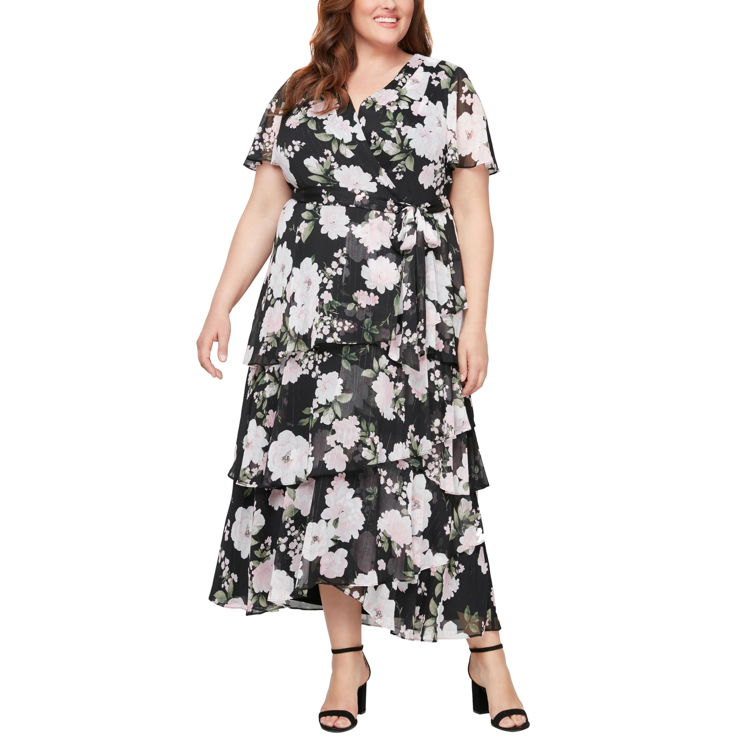 S.L. Fashions Women's Plus Size Tiered Maxi Dress - Flowy Summer Casual Dress for Beach, Vacation & Everyday Wear