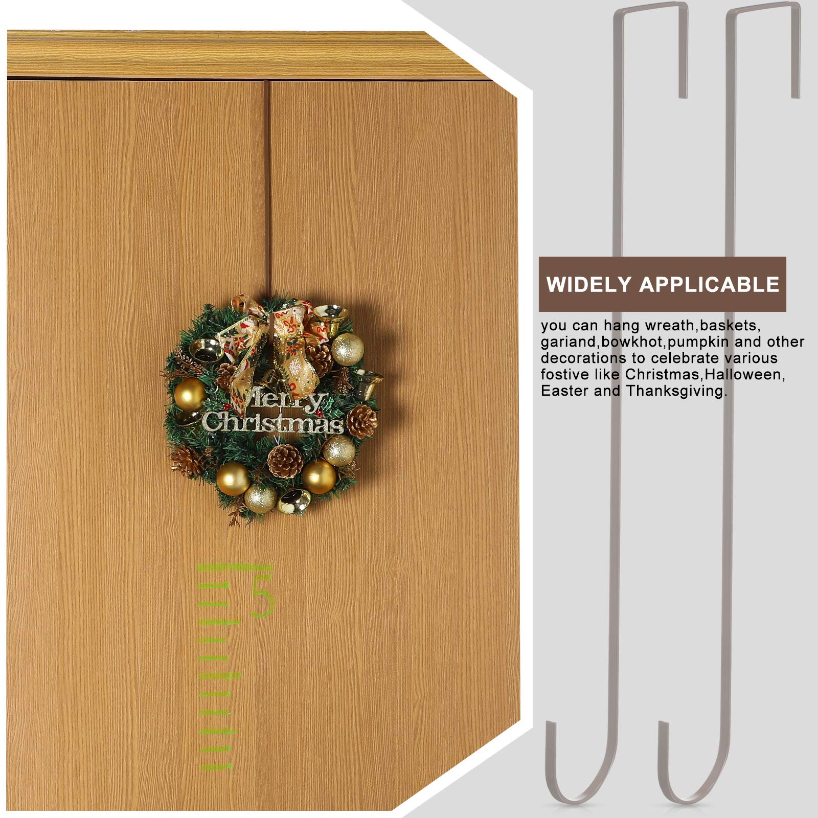 15 Inch Wreath Hanger Hooks - Heavy Duty Over Door Metal Hooks for Christmas Decor, Wreaths, Towels & Clothes (Bronzed, 6 Pack) - Perfect for Front Door, Mantel & Holiday Home Decorations