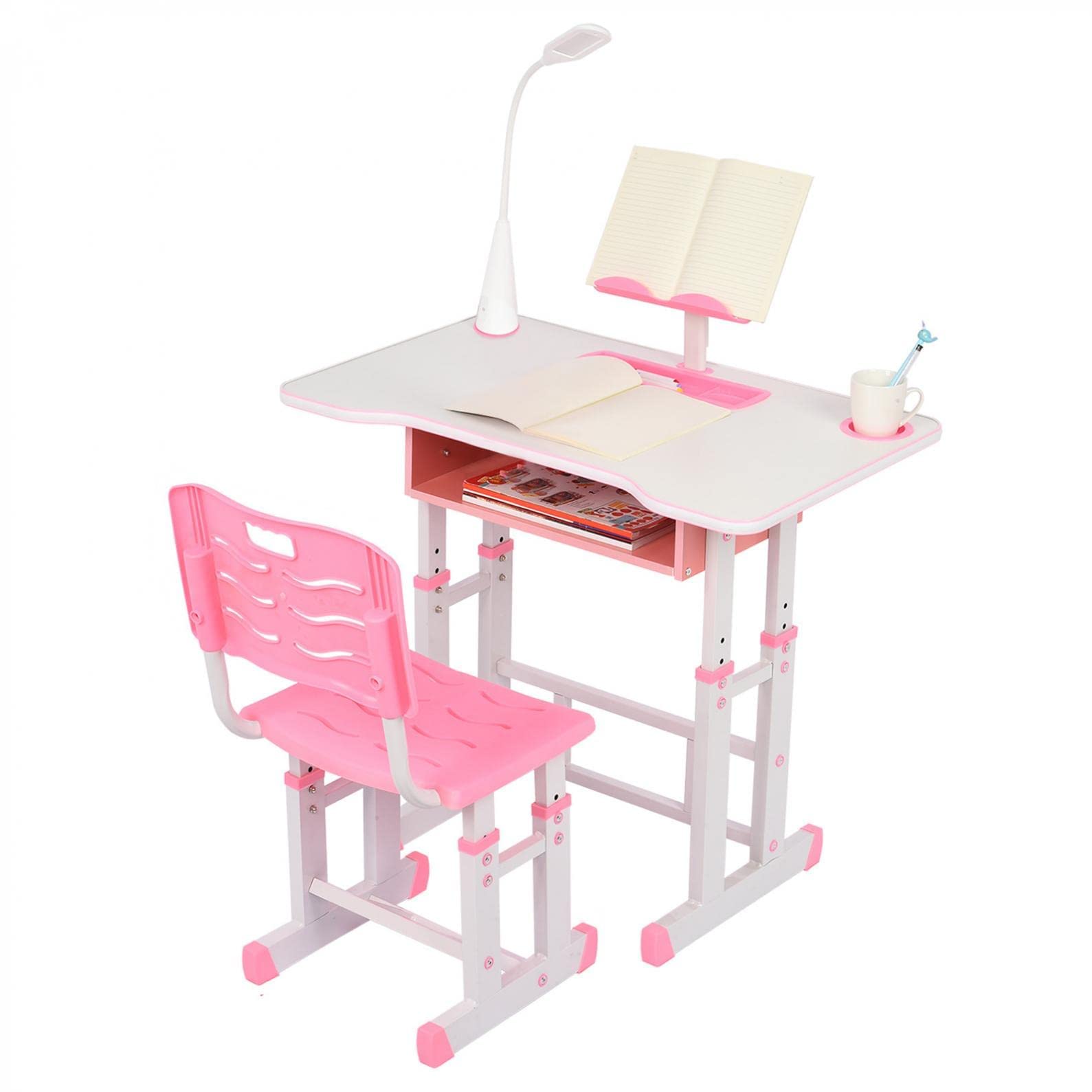**Adjustable Kids Study Desk and Chair Set with LED Light, Book Stand & Storage - Multifunctional Children's Learning Table for Homework & Reading (US Shipping)**    *Perfect for small spaces, homeschooling, or bedroom study areas - encourages focus and organization!*