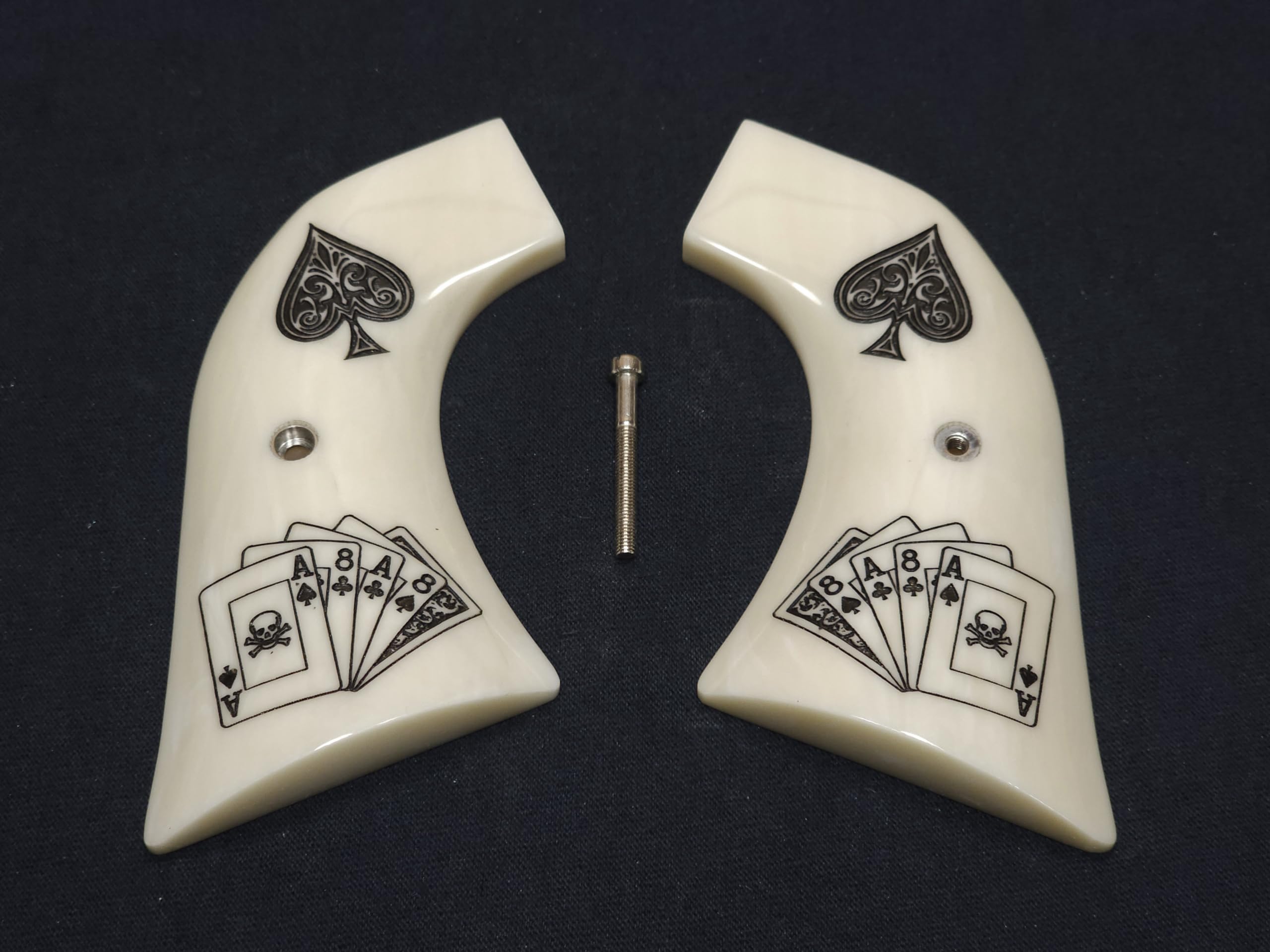 Premium Ivory Dead Man's Hand Ruger Super Blackhawk Grips - Authentic Western Style Replacement Grips for Ruger Revolvers - Perfect for Cowboy Action Shooting & Gun Collectors