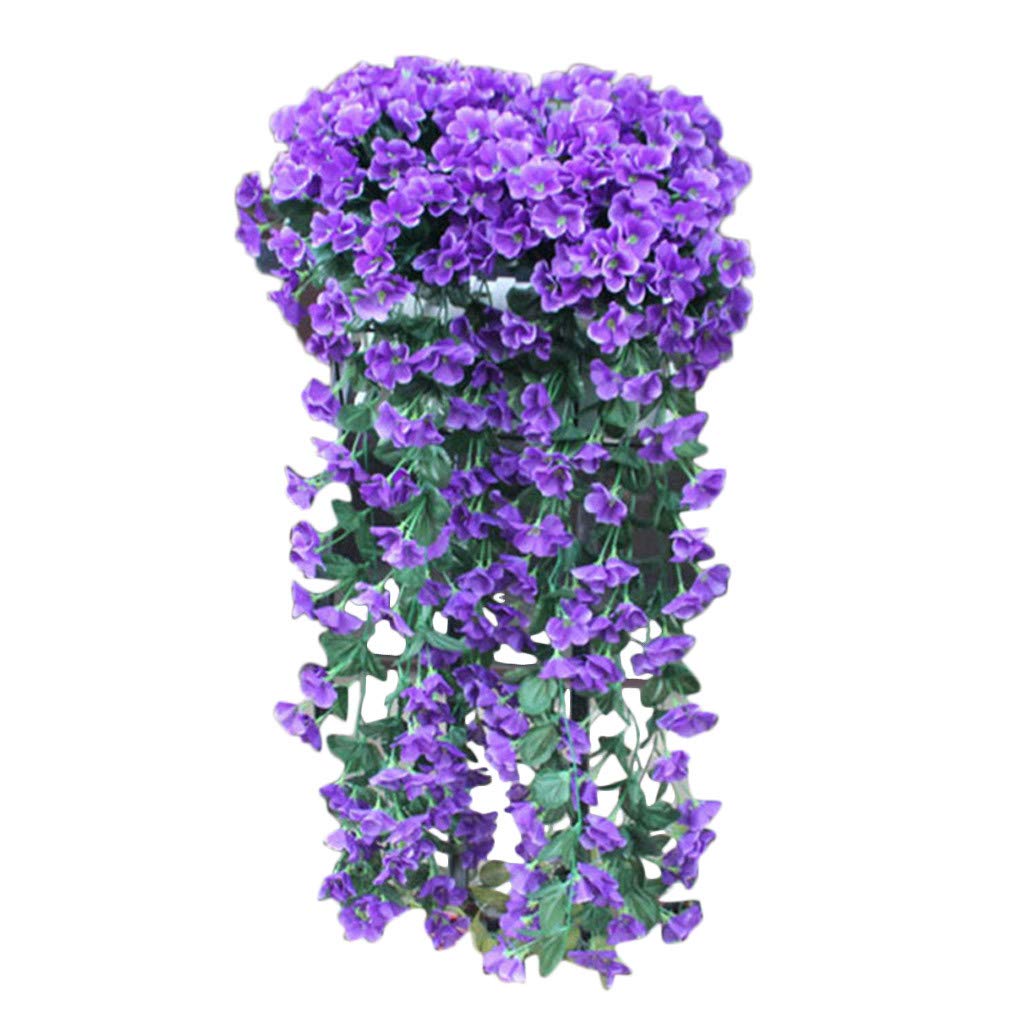 Artificial Violet Wisteria Hanging Flowers - Blue Silk Orchid Garland for Wall Decor, Wedding, Party & Home Decoration - Fake Vine Basket for Indoor & Outdoor Use