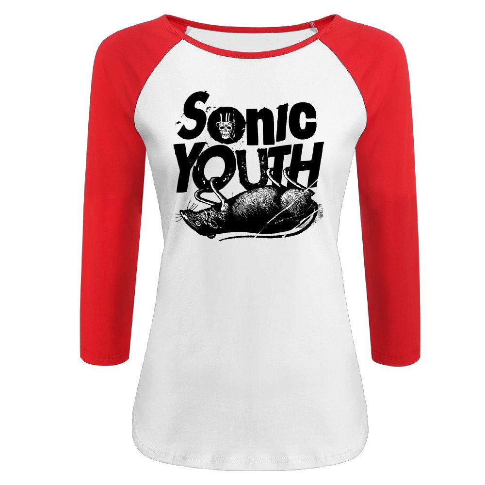 Women's 100% Cotton 3/4 Sleeve Athletic Raglan T-Shirt | Sonic Youth Graphic Tee | Casual Wear & Workout Top for Yoga, Running & Gym