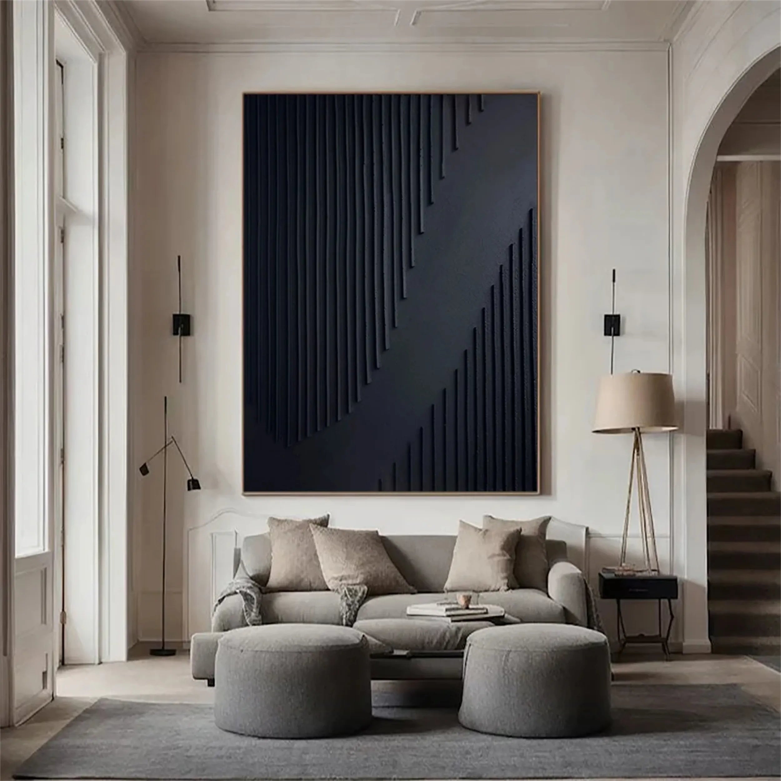 Black Minimalist Textured Painting Canvas Wall Art - Modern Abstract Home Decor for Living Room, Bedroom & Office - Premium Quality #MZ081