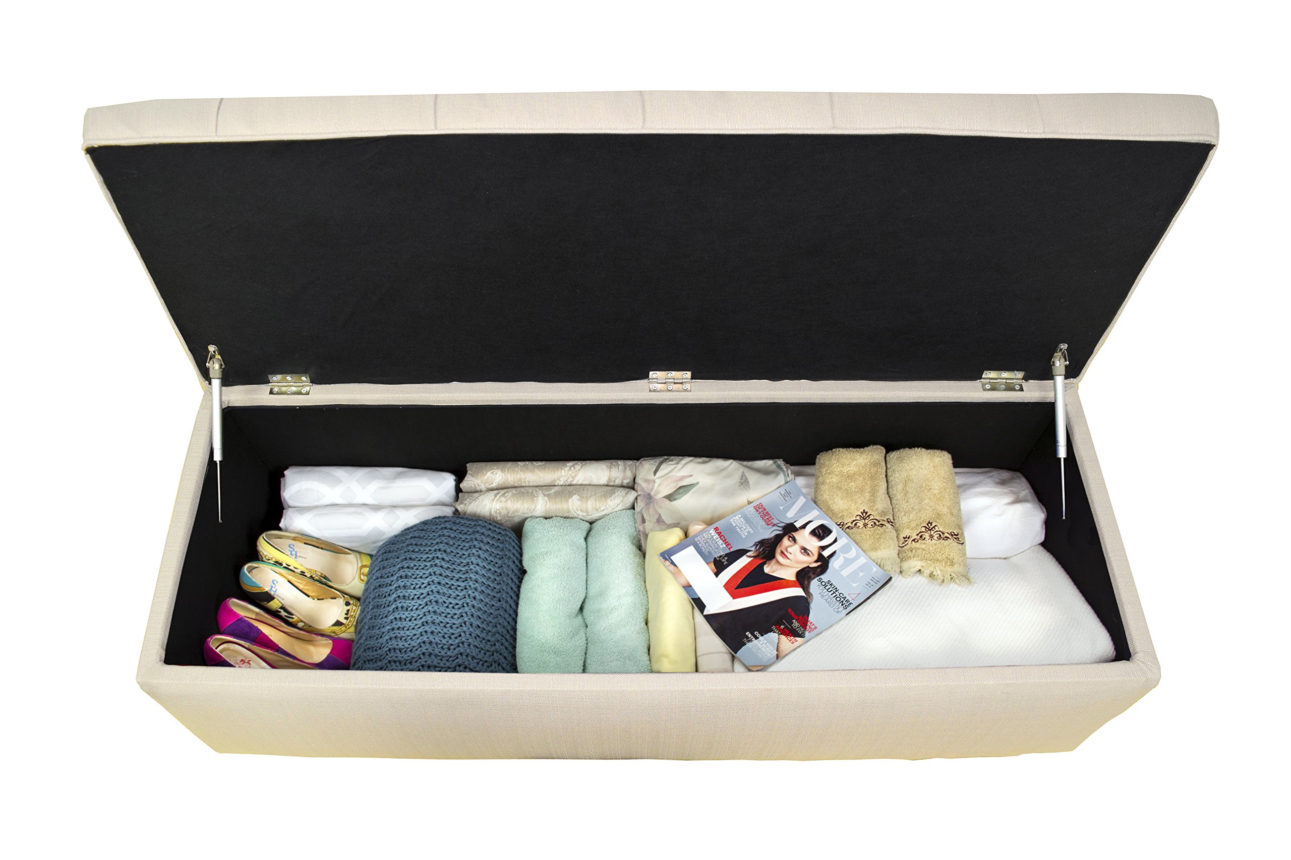 MJL Furniture Designs HJM100 Upholstered Storage Bench with Lift Top, Beige - Perfect for Entryway, Bedroom, or Living Room Organization