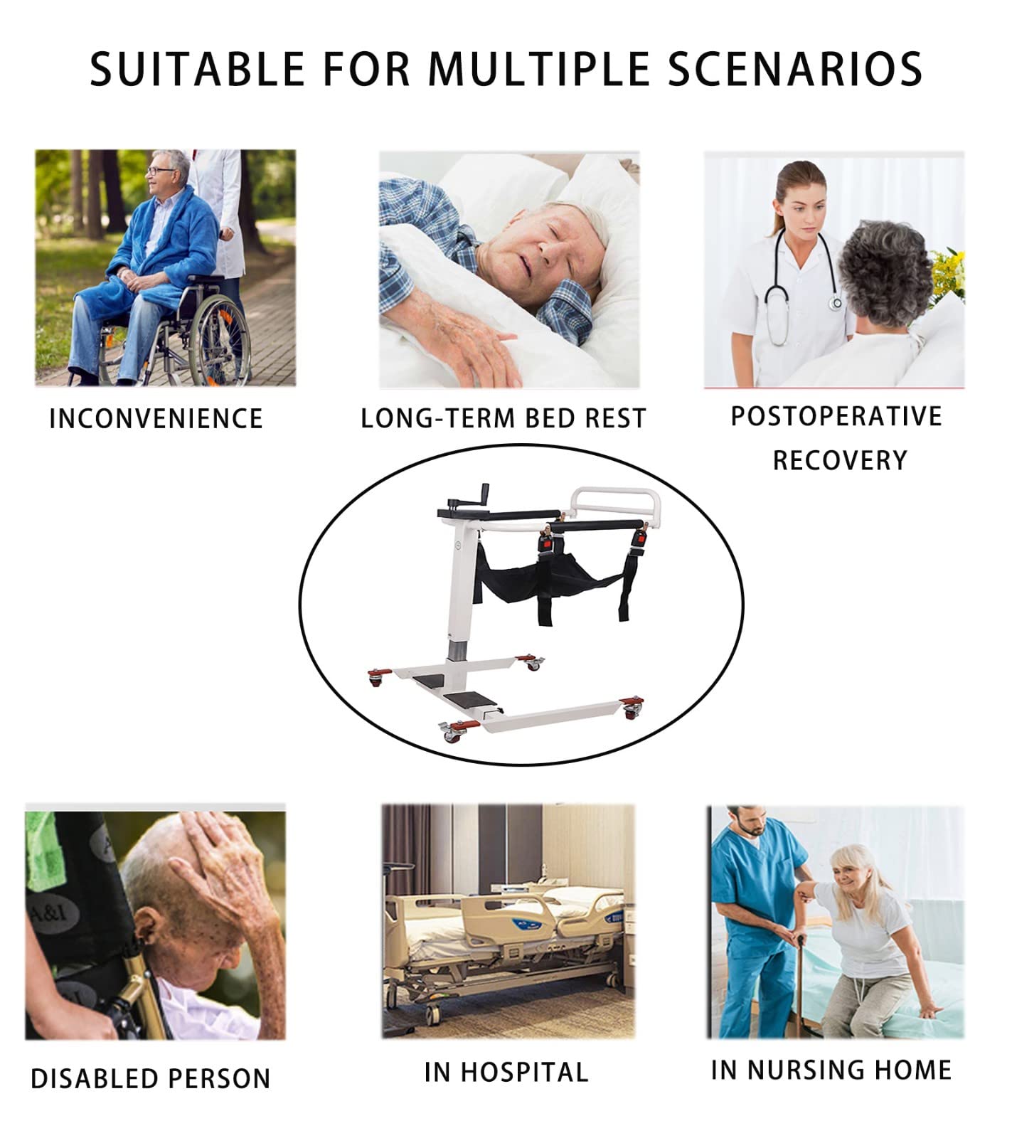 Vueuo Portable Patient Transfer Chair - Home & Bathroom Wheelchair for Elderly Care, Multifunctional Shower Transport Lift - Ideal for Safe Patient Mobility at Home and Medical Facilities