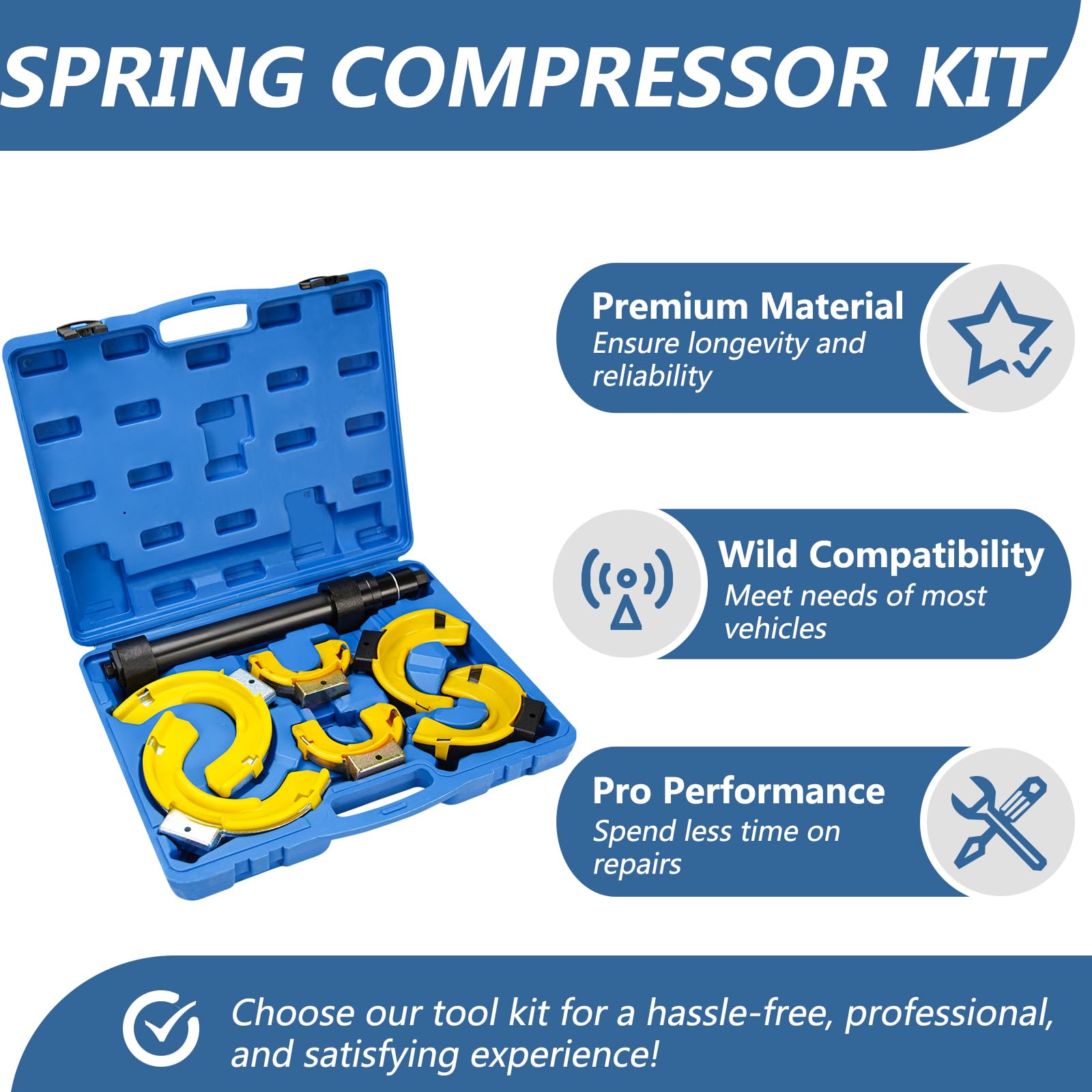 MacPherson Strut Spring Compressor Kit - Professional Interchangeable Fork Coil Spring Extractor Tool with Protective Sleeve & Carrying Case - Perfect for DIY Car Suspension Repair & Maintenance