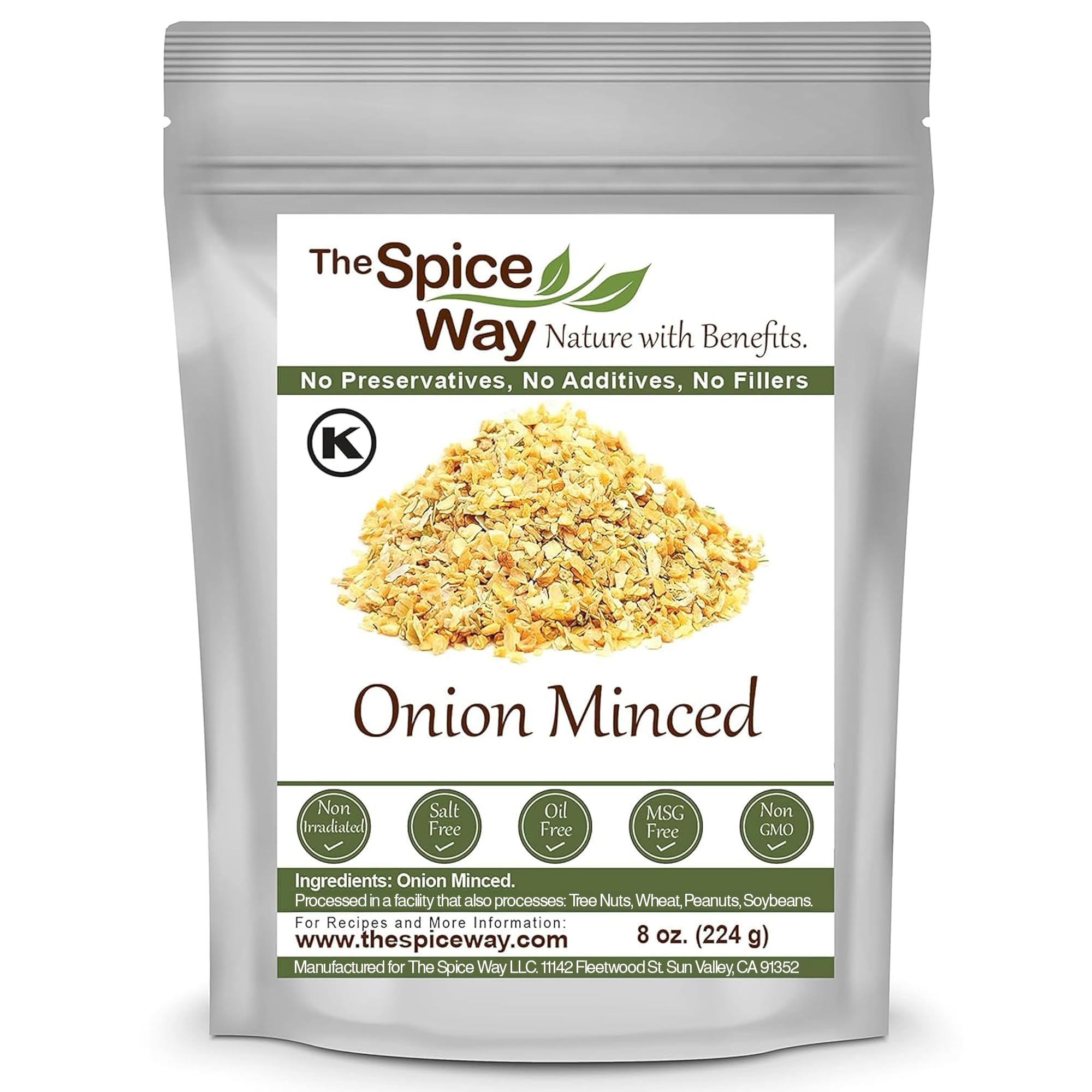 The Spice Way Minced Onion - 8 oz | Bulk Dehydrated Onion Flakes, Coarser Than Powder or Granules | Perfect for Soups, Stews, Seasoning & Homemade Spice Blends
