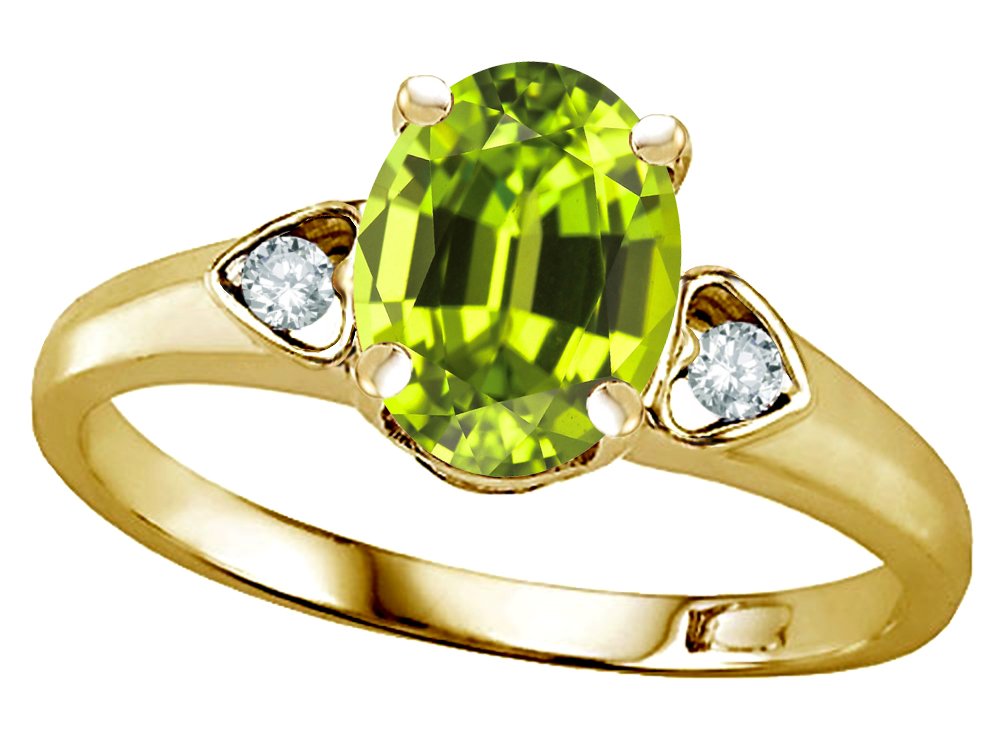 10kt Gold Genuine Peridot Love Promise Ring - Oval 8x6 Star K Jewelry for Women, Engagement, Anniversary & Romantic Gifts