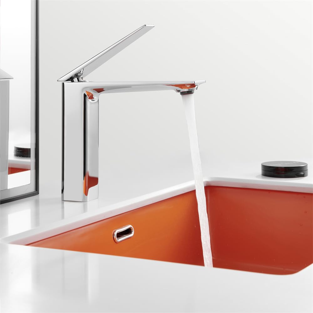 Weirun Single Handle 1 Hole Bathroom Faucet with Extra Long Spout - Chrome Deck Mount Sink Faucet for Bathroom Vanity & RV Lavatory | Perfect for Small Spaces & Water-Saving Designs