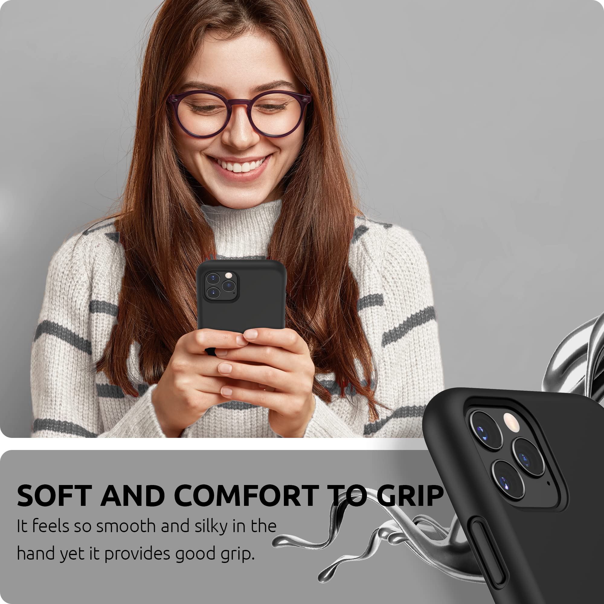 SURPHY iPhone 11 Pro Case 5.8 Inch - Premium Shockproof Liquid Silicone Cover with Microfiber Lining for iPhone 11 Pro (2019 Model) - Perfect for Daily Use, Travel & Outdoor Protection - Black