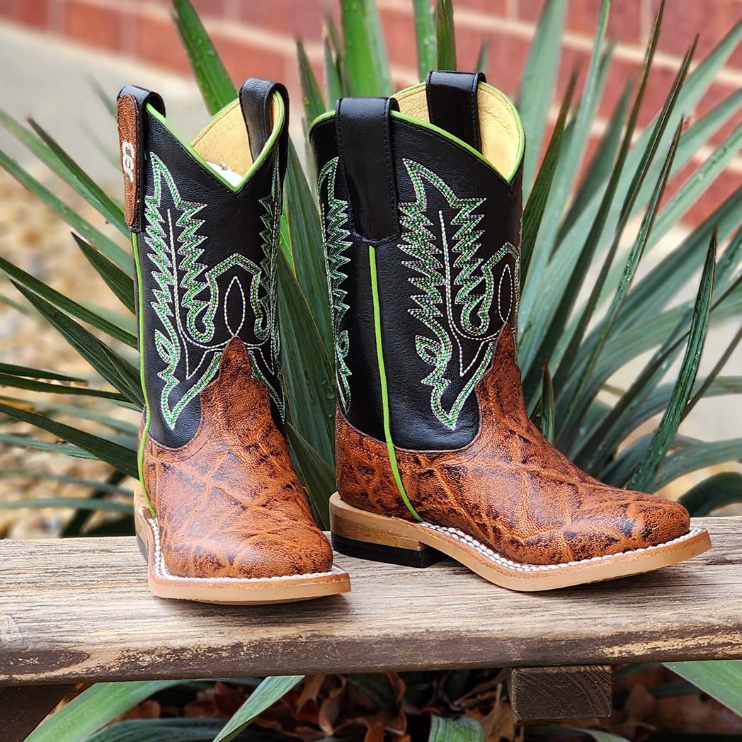 Anderson Bean Kids Vintage Bark Elephant Boots - Western Cowboy Boots for Boys & Girls - Durable Leather Boots for Riding, Rodeo & Outdoor Adventures