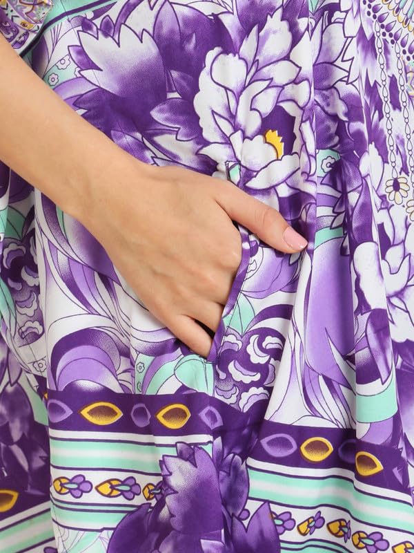 Miss Lavish London Women's Floral Kaftan Tunic Kimono Maxi Dress - Summer Beach Cover Up, Plus Size Boho Dress for Vacation, Pool Party & Resort Wear