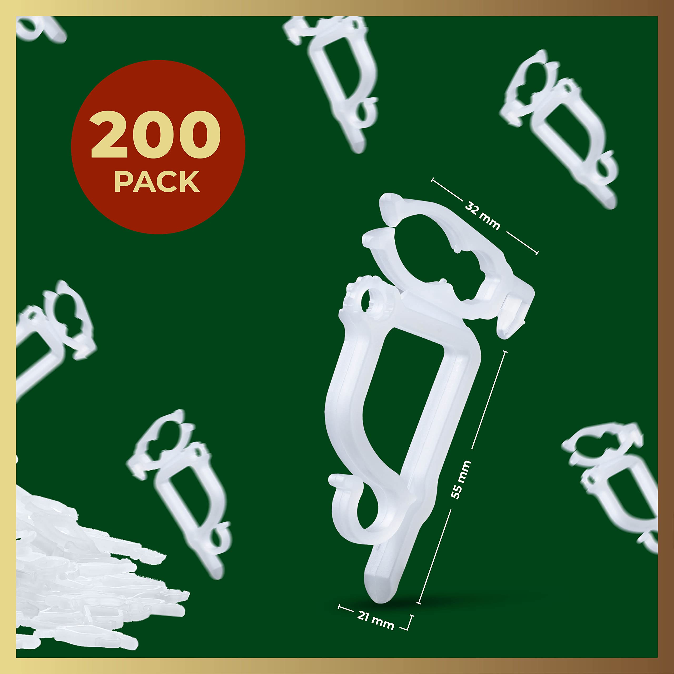 200-Pack All-Purpose Christmas Light Clips for Outdoor Holiday Decorations - Shingle & Gutter Mount for Mini, C6, C7, C9, Rope & Icicle Lights - No Tools Required - Made in USA - Perfect for Roof, Fence & Deck Lighting