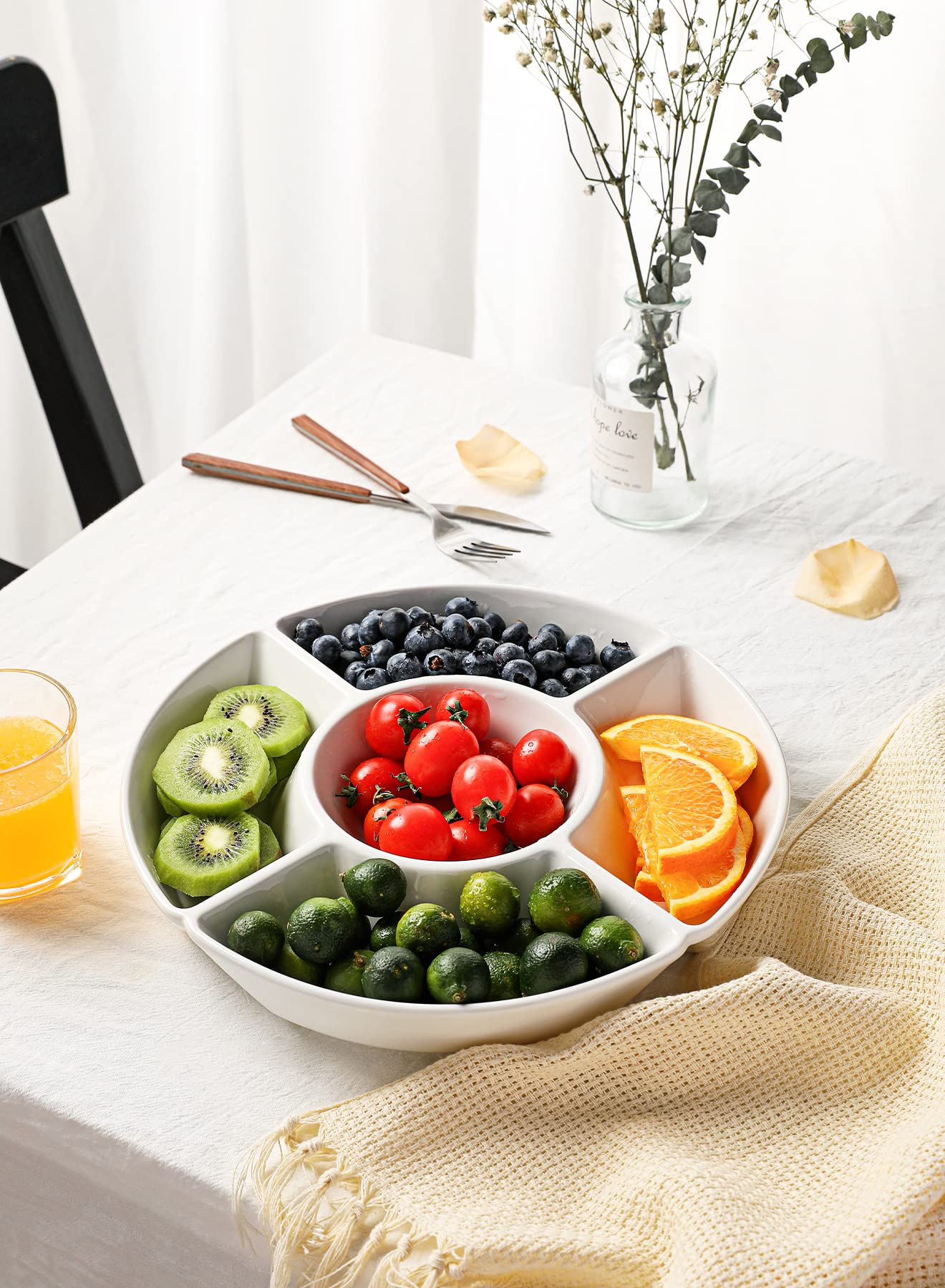 Sweese Porcelain Chip & Dip Serving Set - Divided Relish Tray for Chips, Dips, Veggies, Candy & Snacks - Elegant White Serving Platter - Perfect for Parties, Game Nights & Entertaining