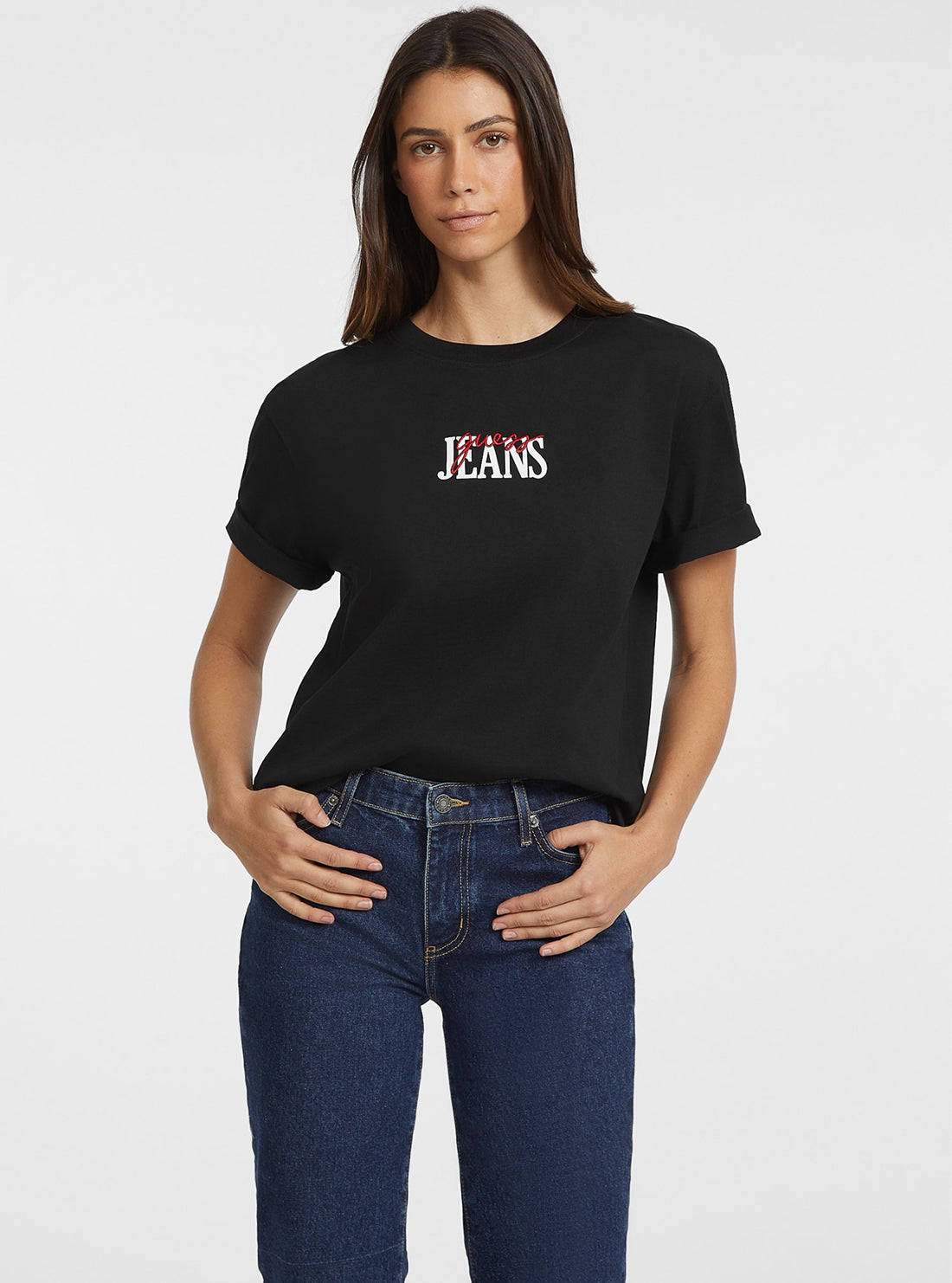 Guess Black Short Sleeve T-Shirt for Women - Casual Cotton Tee for Everyday Wear, Street Style & Summer Outfits