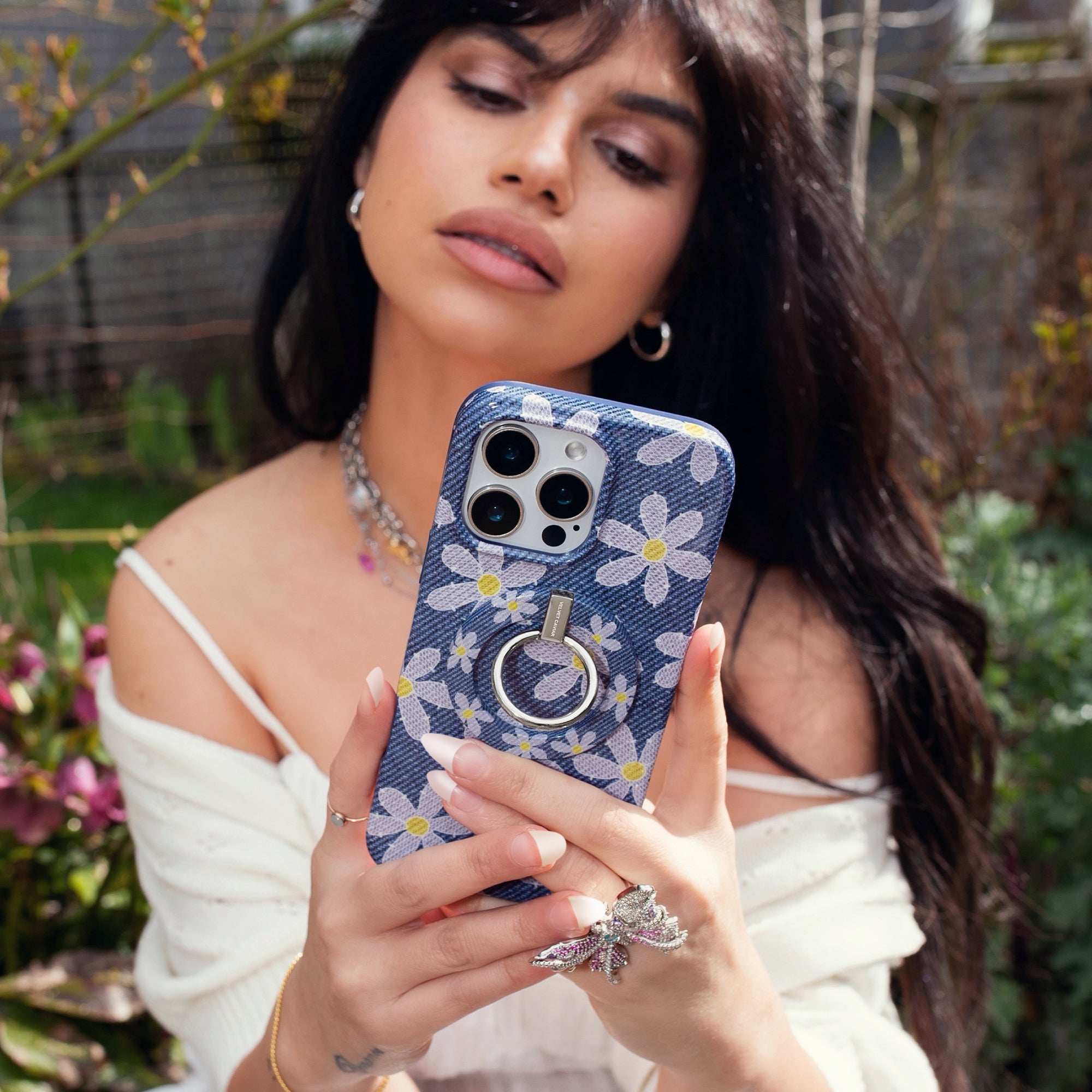 Denim Daisy MagSafe Grip Ring - Secure Phone Holder for iPhone 12/13/14 Pro Max, Compatible with MagSafe Cases, Perfect for Driving, Workouts & Everyday Use
