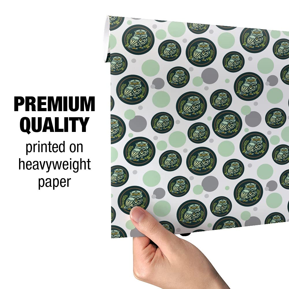Wise White Tribal Owl Gift Wrap Paper Roll - Premium Wrapping Paper for Birthdays, Holidays & Special Occasions - Bulk 24
