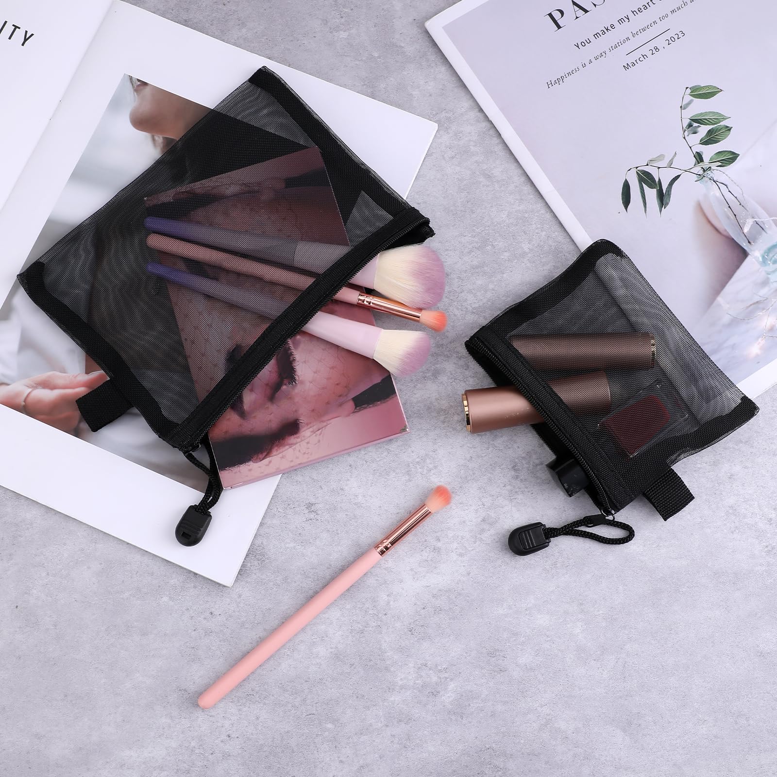 4 Pack Black Mesh Pencil Pouches with Zipper - Nylon Cosmetic & Makeup Bags, Toiletries Organizer for Diapers, Office Supplies, Travel Essentials - Perfect for Home, School, Work & Travel Organization