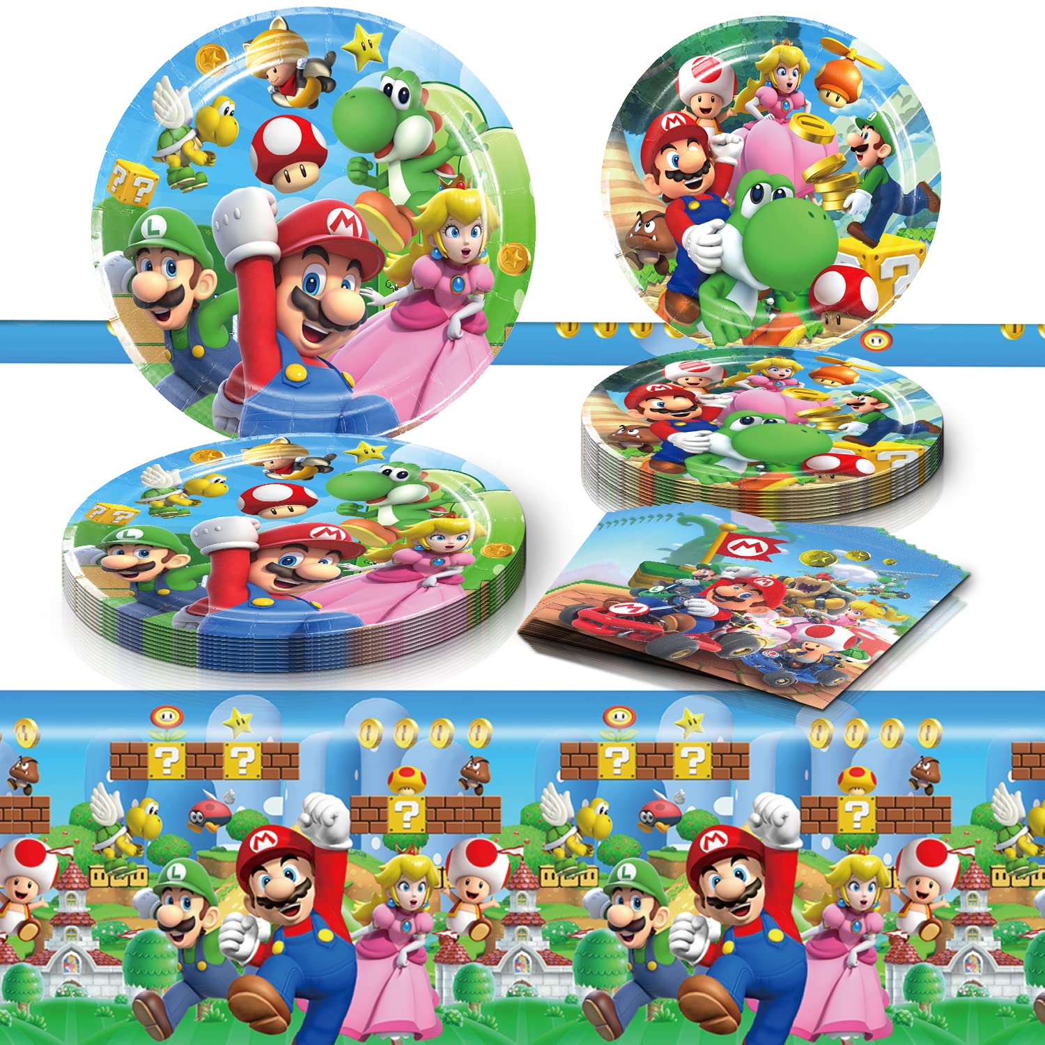 Super Mario Birthday Party Supplies Set - 20 Plates, 20 Napkins & 1 Table Cover for Mario Themed Decorations - Perfect for Kids Birthday Parties, Game Nights & Themed Events