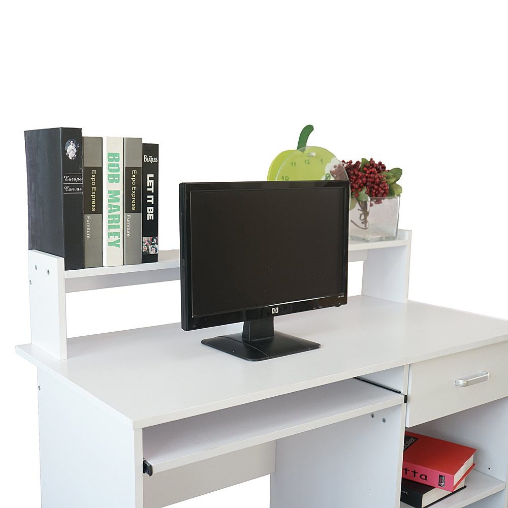 Knocbel Home Office Computer Desk with Storage Shelves & Drawers - 47 Inch White Writing Workstation for Small Spaces - Perfect for Remote Work, Study & Gaming Setup