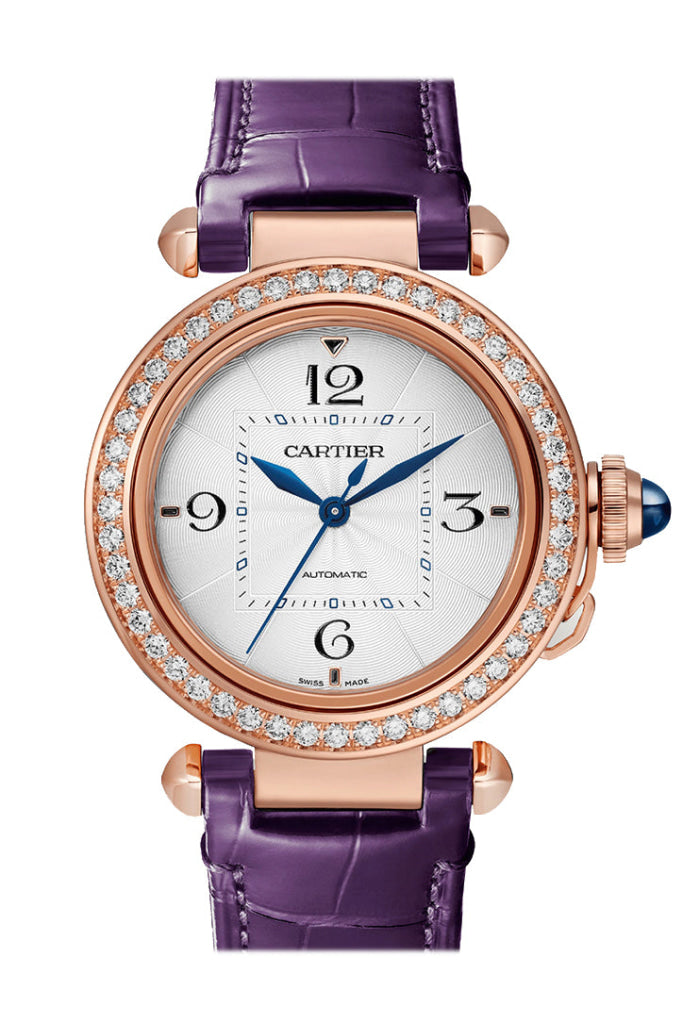 Cartier Pasha Midsize Watch - 18K Rose Gold Case, Diamond Bezel, Silver Dial WJPA0012 | Luxury Dress Watch for Men & Women, Perfect for Formal Events & Special Occasions