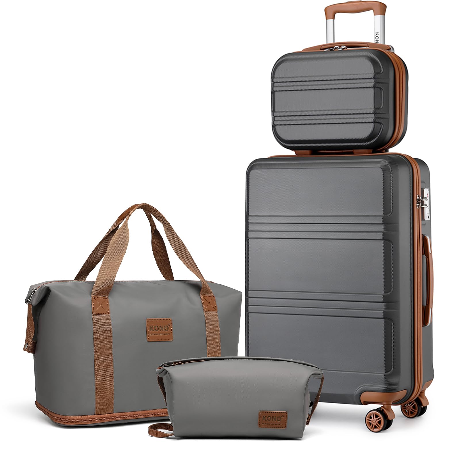 Kono 4-Piece Hardside Luggage Set with TSA Lock & Spinner Wheels - Apricot Grey Carry-On Suitcase for Travel, Business Trips & Weekend Getaways