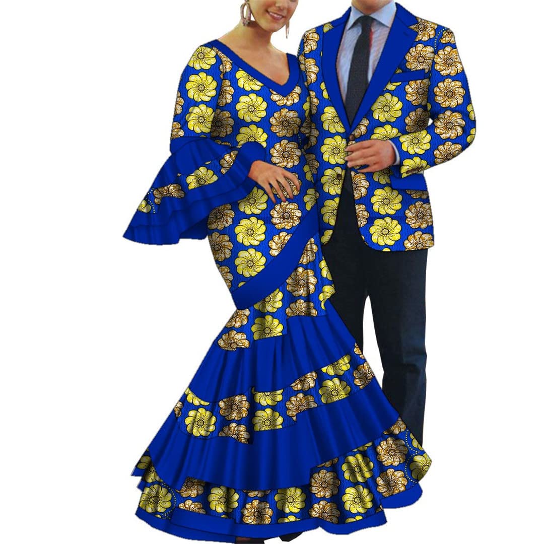 2pcs African Print Couple Dresses for Women & Men - Matching Outfits for Wedding, Party, Date Night & Special Occasions - 24fs1427 L