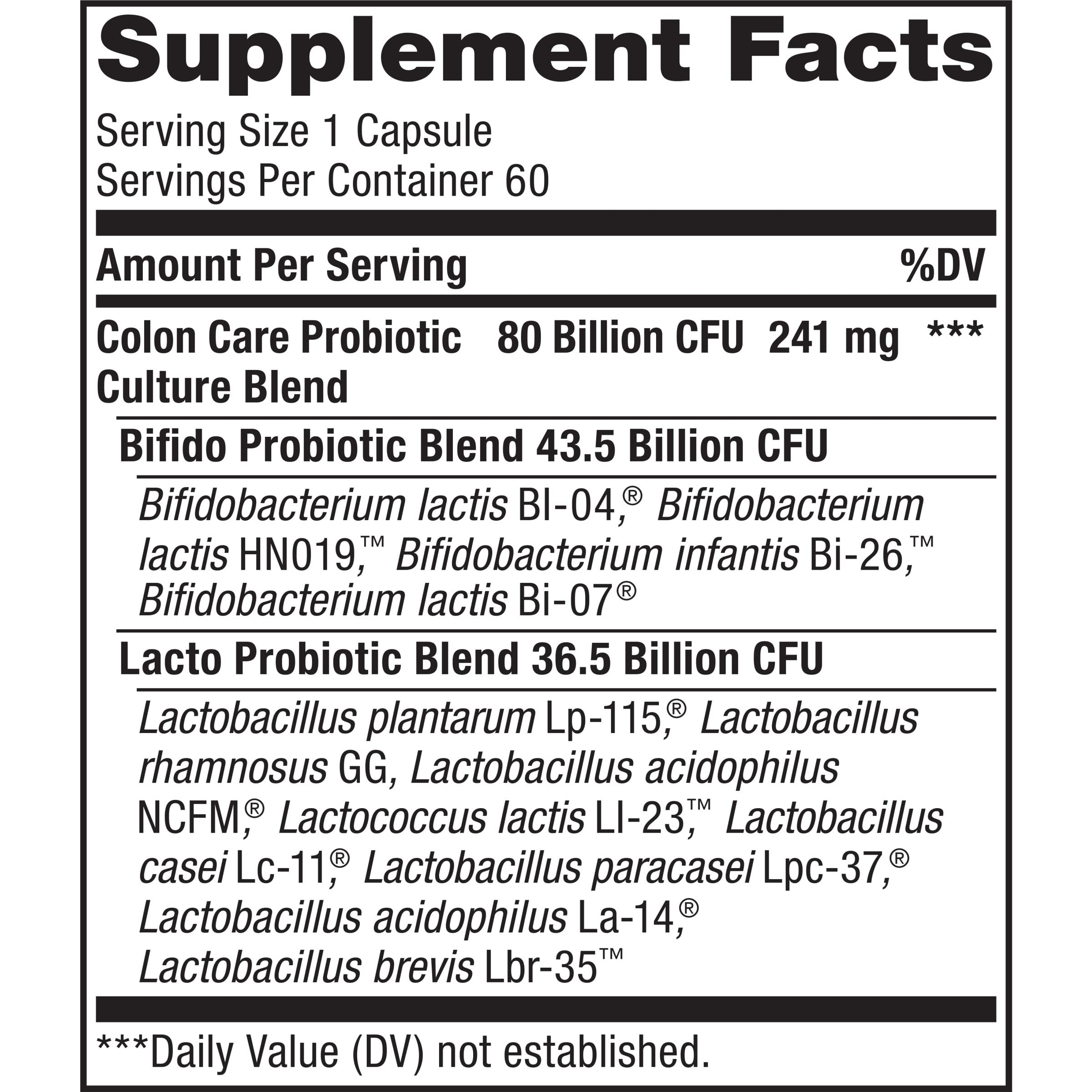 Renew Life Adult Colon Care Probiotic Supplement - 80 Billion CFU, 60 Capsules - Gluten Free, Dairy Free, Soy Free - Supports Digestive Health & Gut Flora Balance - Perfect for Daily Wellness Routine & Travel