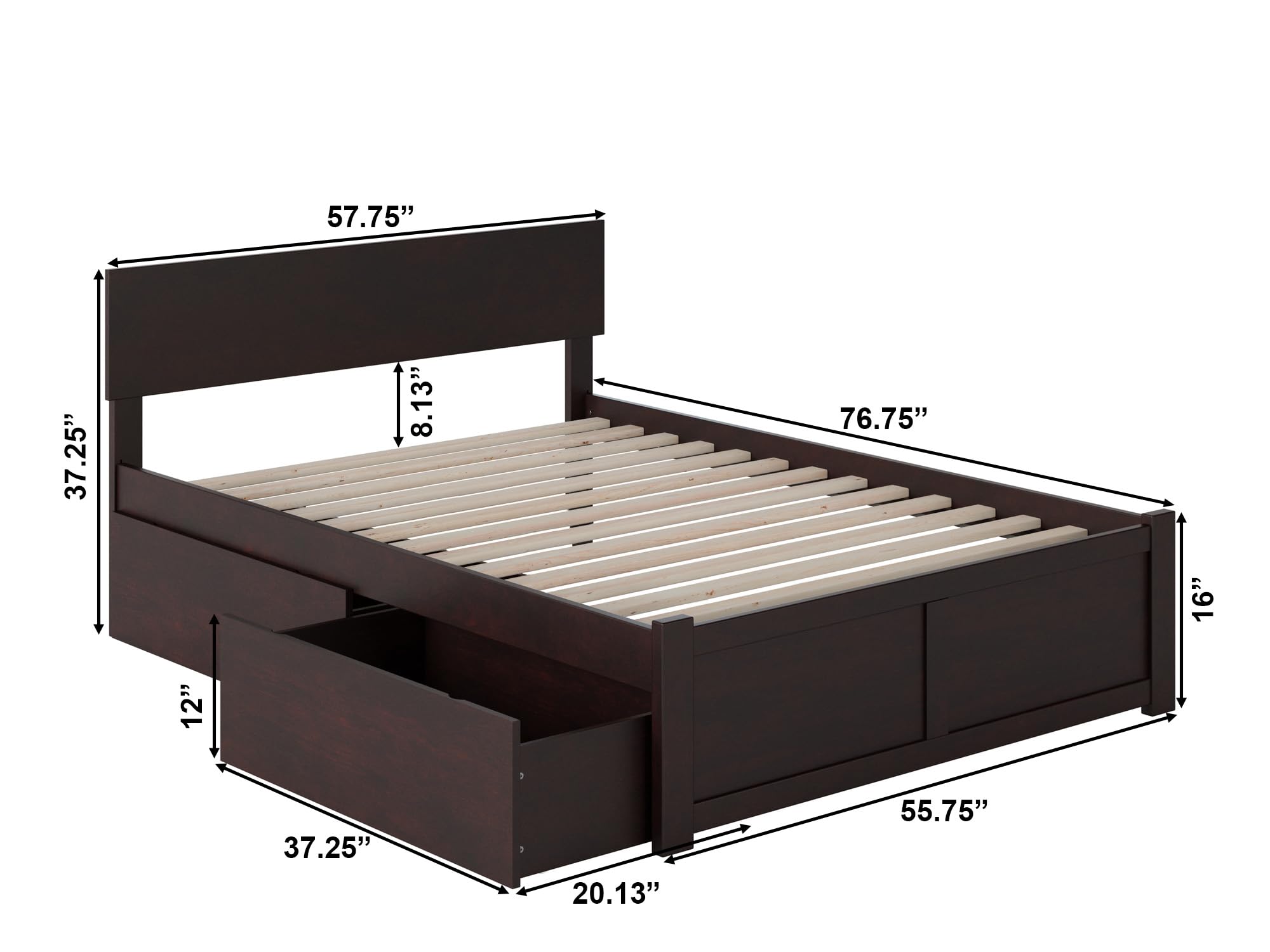 AFI Orlando Full Size Platform Bed with Footboard & Storage Drawers in Espresso - Modern Wooden Bed Frame with Underbed Storage for Small Spaces, Bedroom Furniture for Adults & Teens