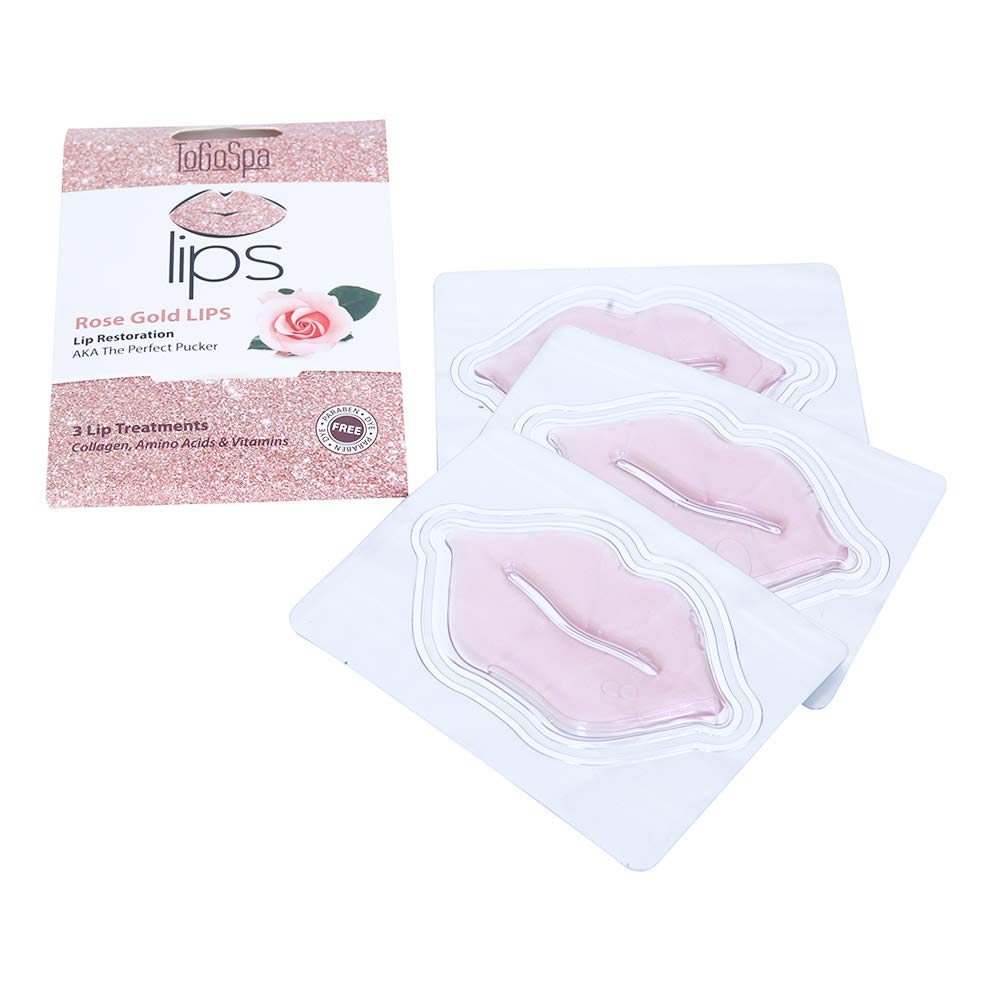 ToGoSpa Rose Gold Lip Mask - 30 Hydrating Lip Care Sheets for Soft, Plump Lips | Perfect for Nighttime Routine, Travel & Self-Care