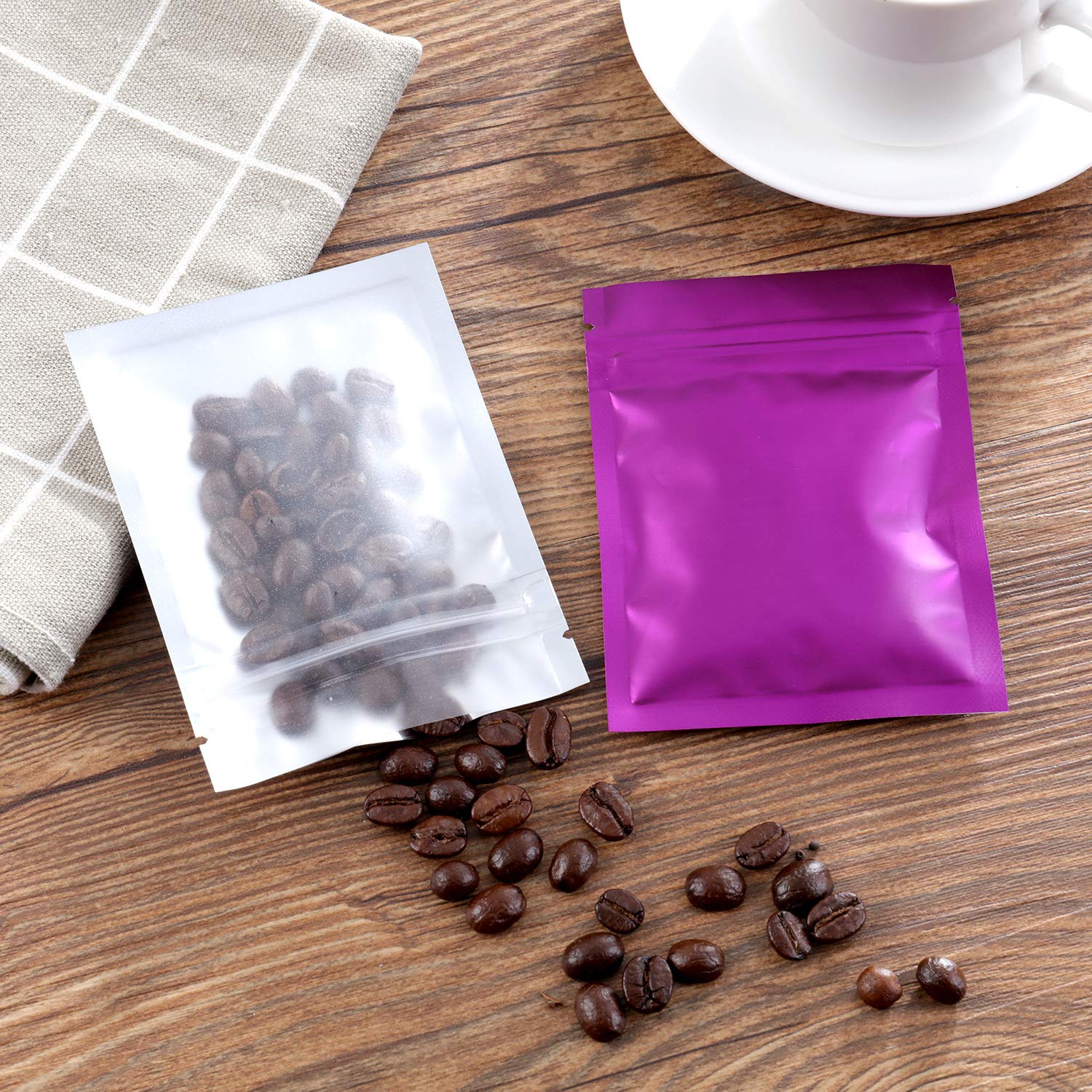 100-Piece Holographic Food Storage Bags - 3x4 Inch Reusable Zip Lock Pouches for Snacks, Candy, Nuts & Small Items (Purple) - Perfect for Home, Office & Travel Organization